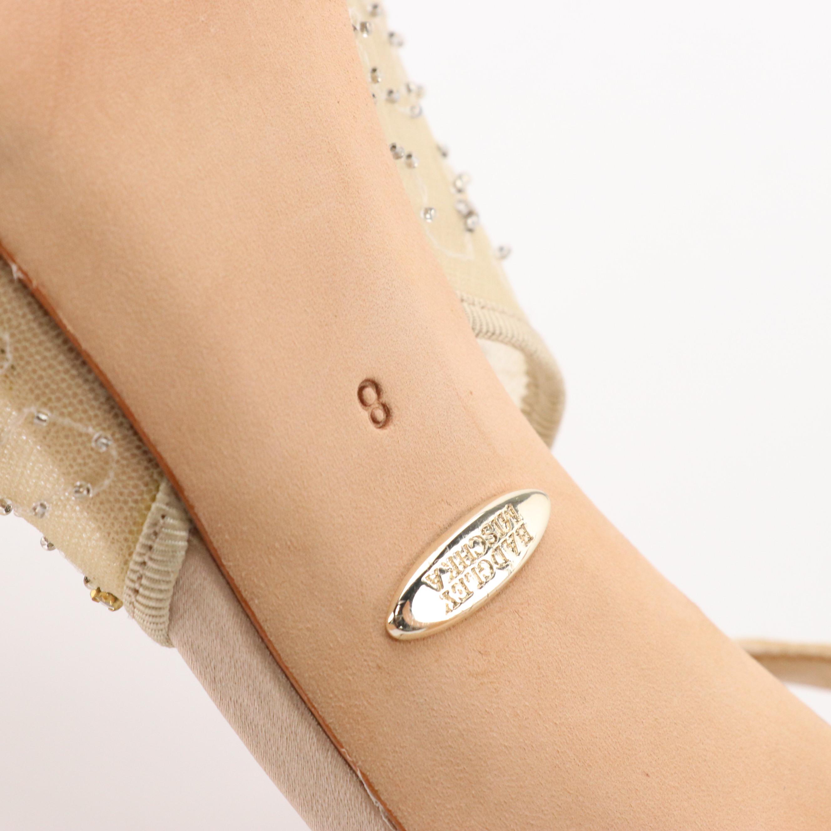 Badgley Mischka Crystal and Bead Embellished Mesh and Silk Open-Toe Slingbacks