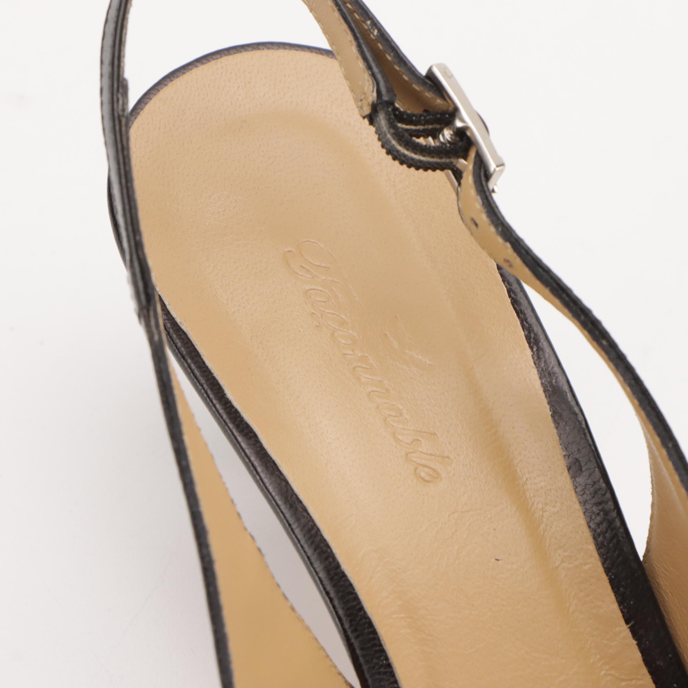 Façonnable Pointed-Toe Kitten Heels in Black Leather with Box