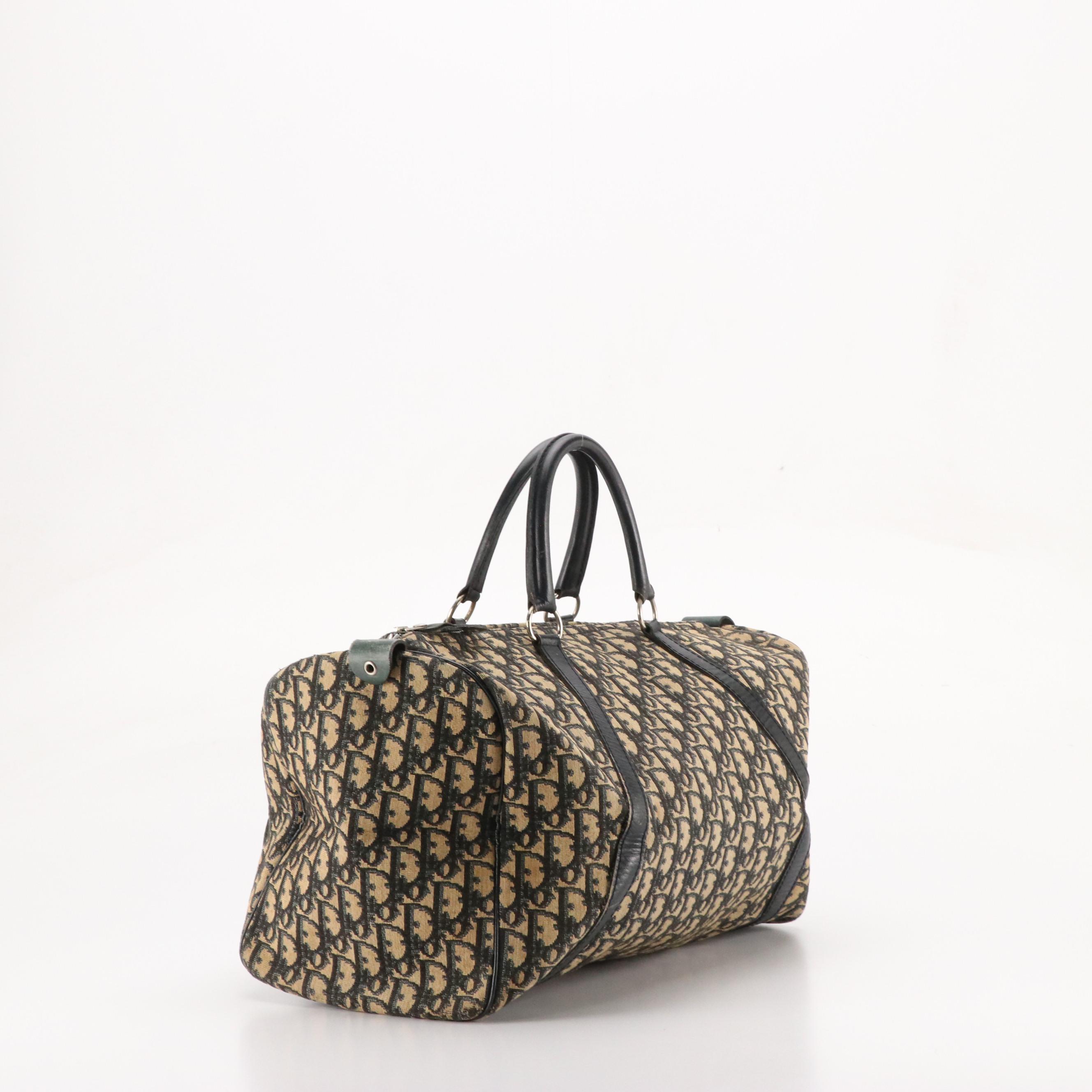 Christian Dior Bagages Boston Bag in Dark Blue Trotter Monogram Canvas & Leather