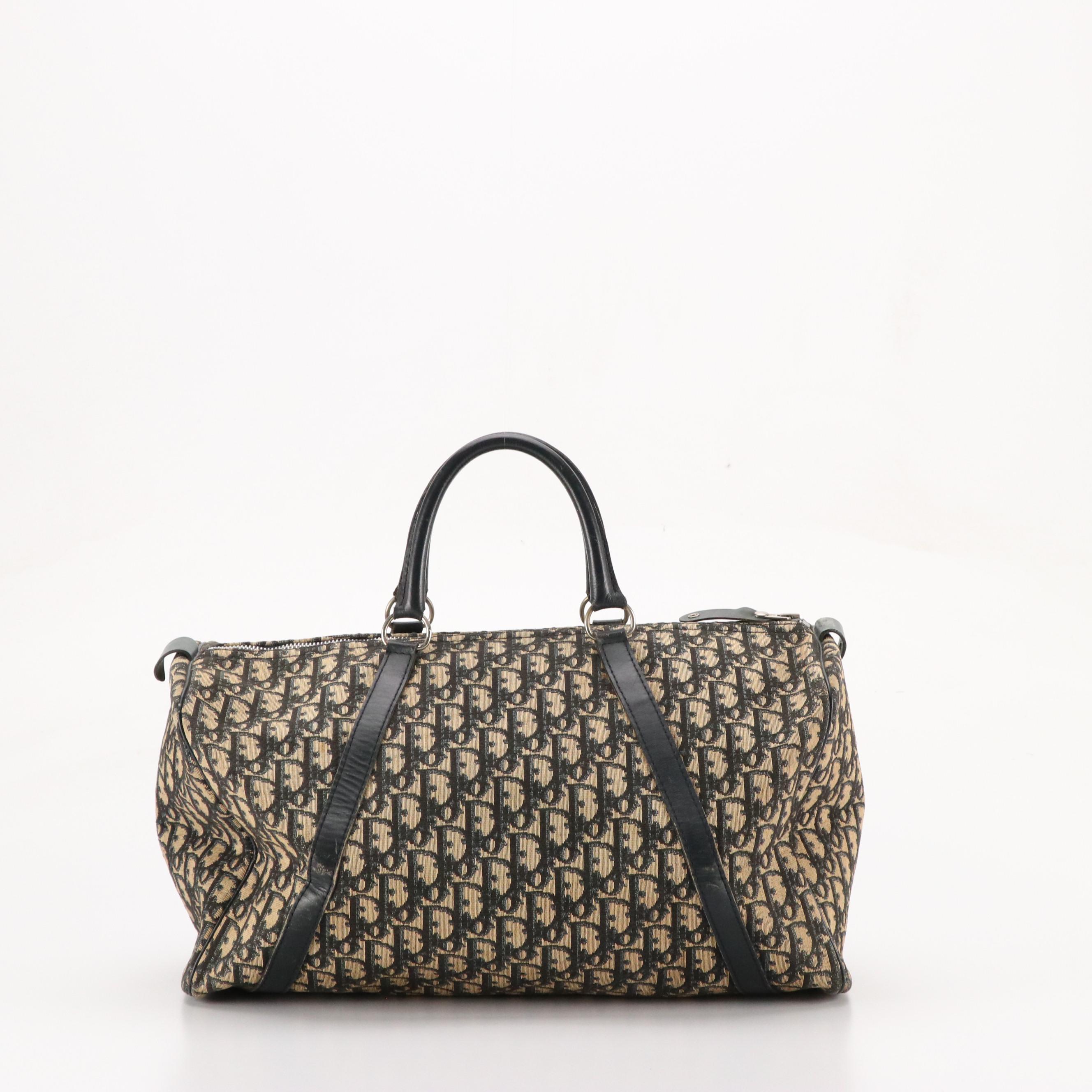 Christian Dior Bagages Boston Bag in Dark Blue Trotter Monogram Canvas & Leather