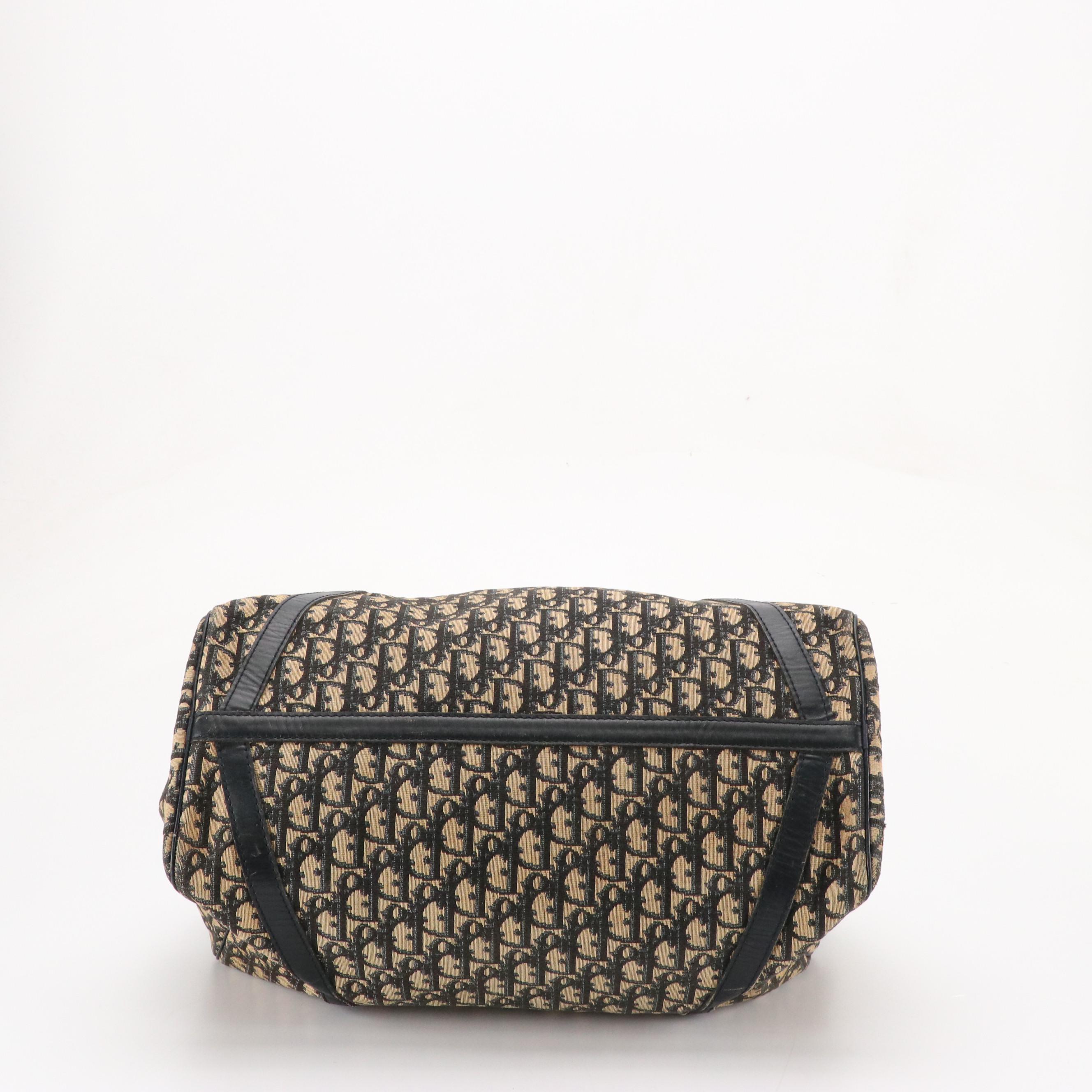 Christian Dior Bagages Boston Bag in Dark Blue Trotter Monogram Canvas & Leather