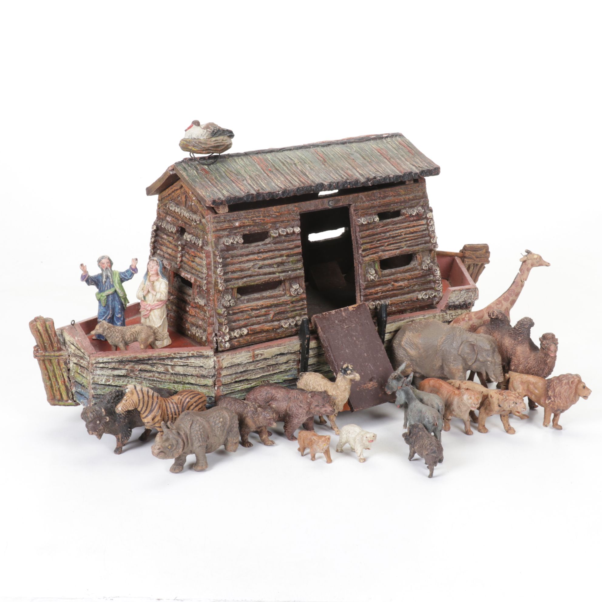 German Noah's Ark Play Set with Animal Figurines, Mid-20th Century