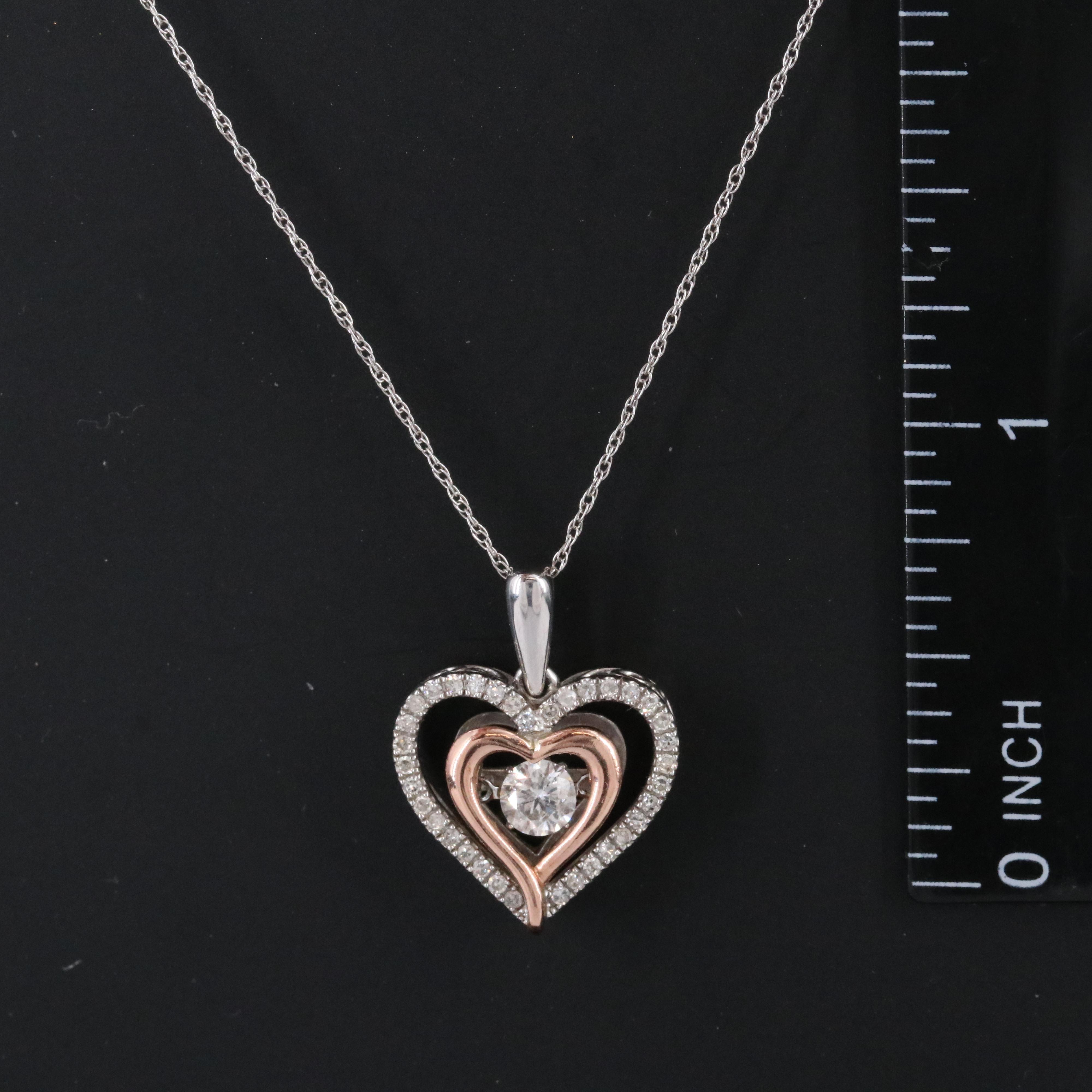 10K 0.40 CTW Diamond Heart Pendant Necklace with Rose Gold Accents