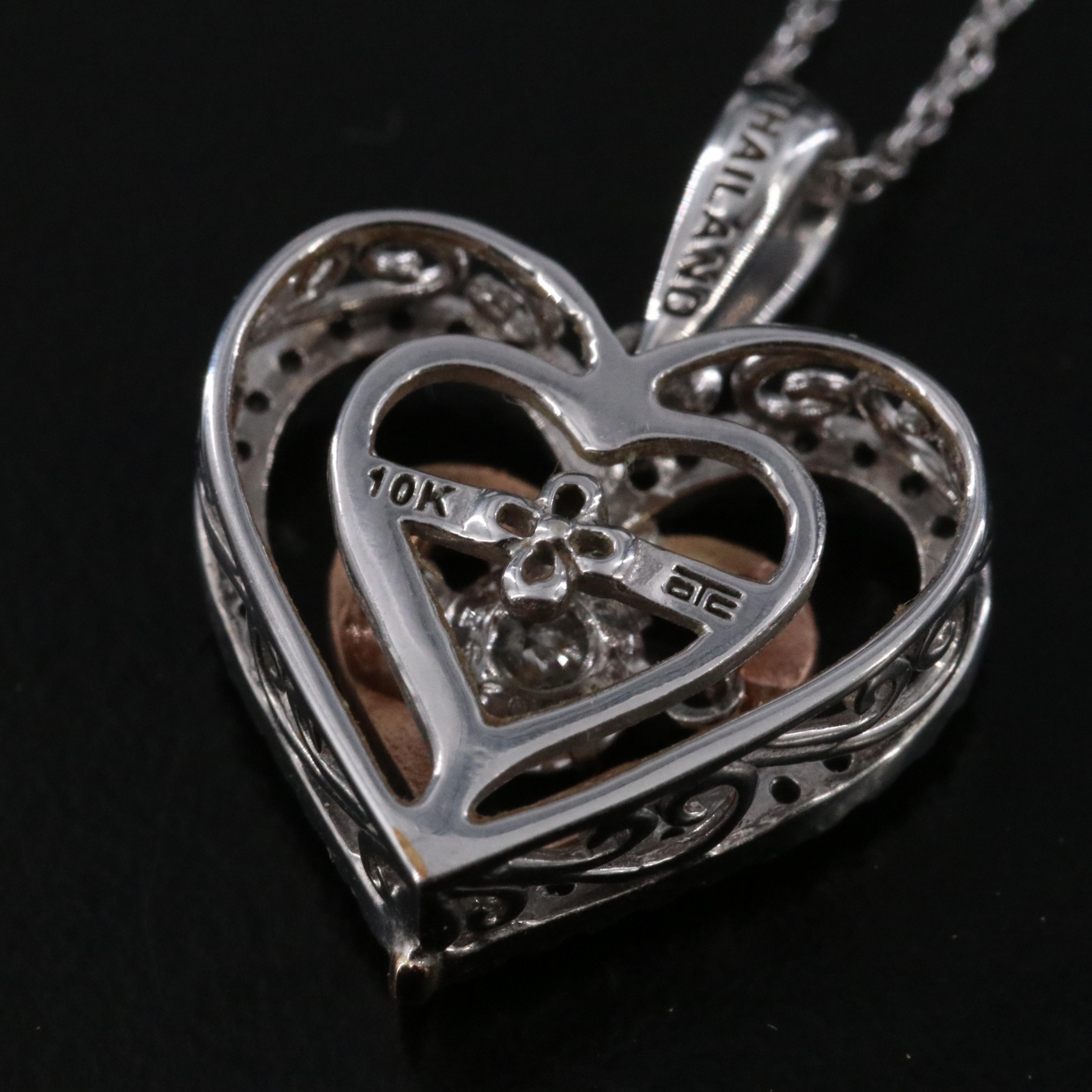 10K 0.40 CTW Diamond Heart Pendant Necklace with Rose Gold Accents
