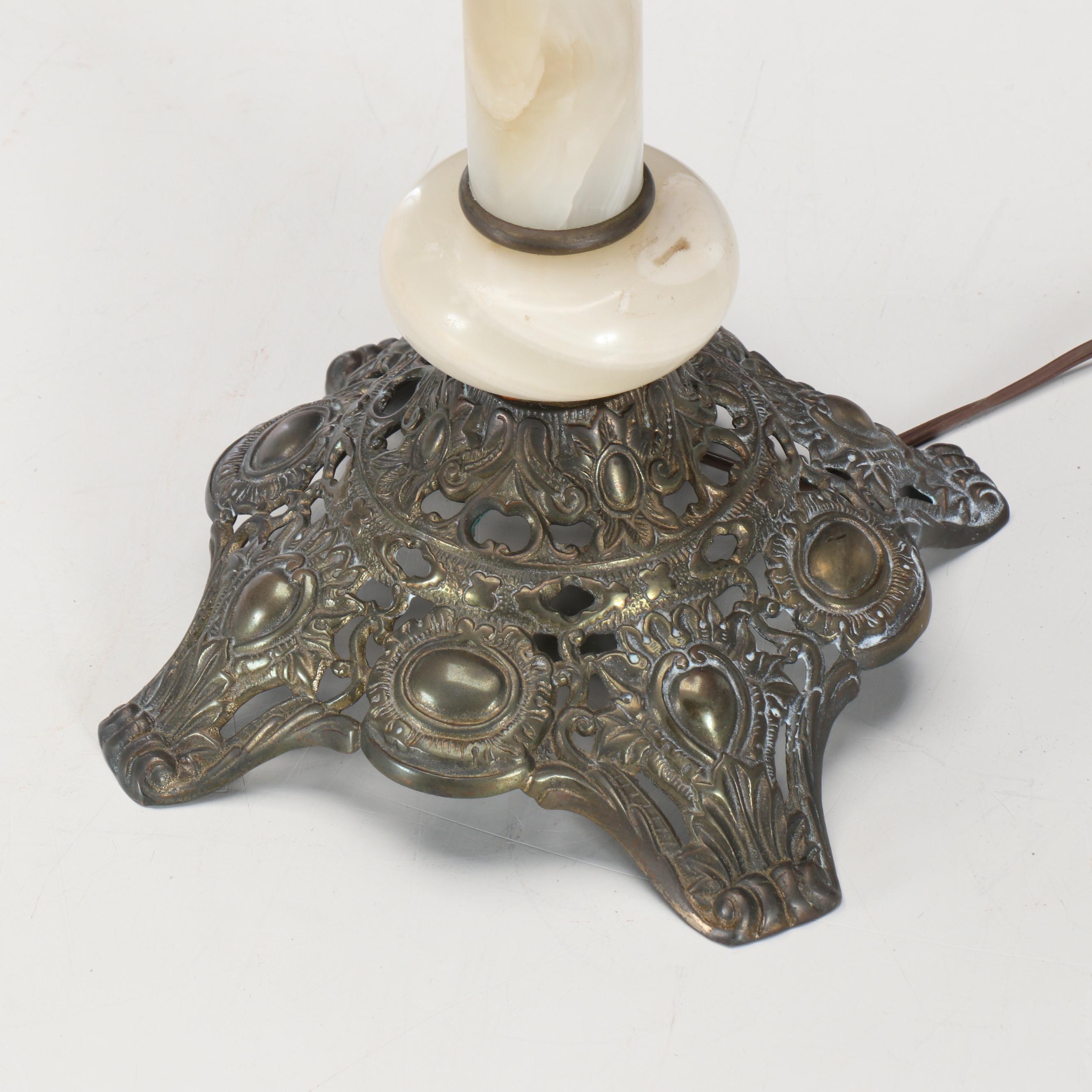 Victorian Brass and Marble Banquet Oil Lamp, Adapted Mid-20th Century