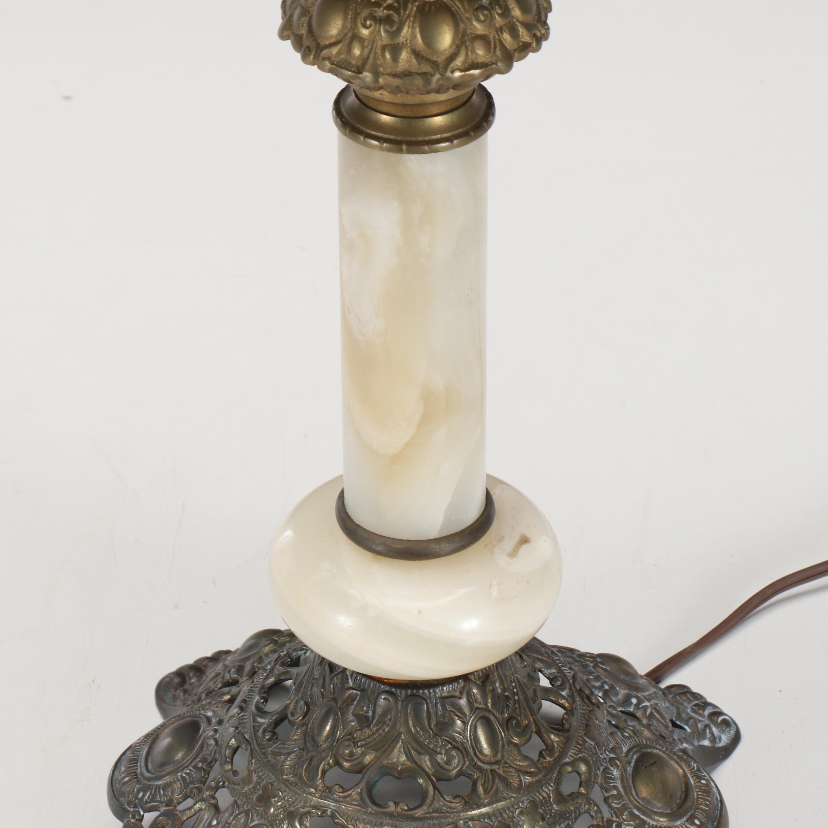 Victorian Brass and Marble Banquet Oil Lamp, Adapted Mid-20th Century