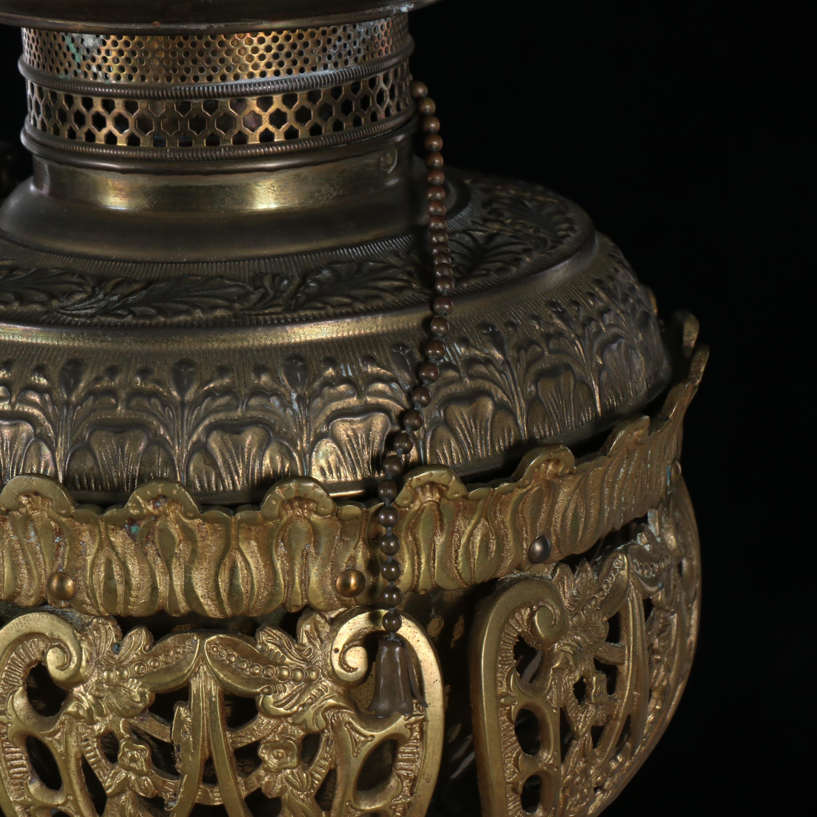 Victorian Brass and Marble Banquet Oil Lamp, Adapted Mid-20th Century