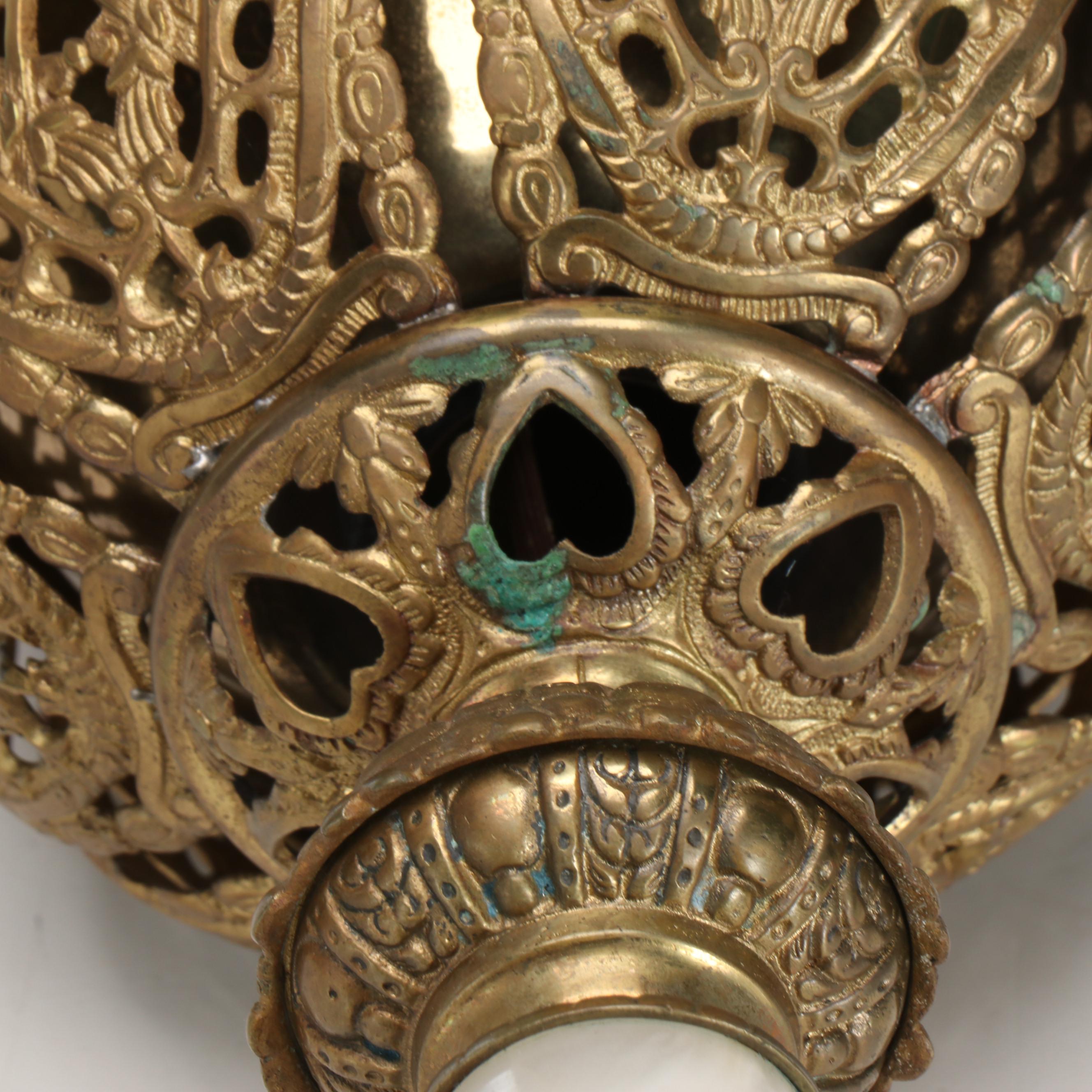 Victorian Brass and Marble Banquet Oil Lamp, Adapted Mid-20th Century