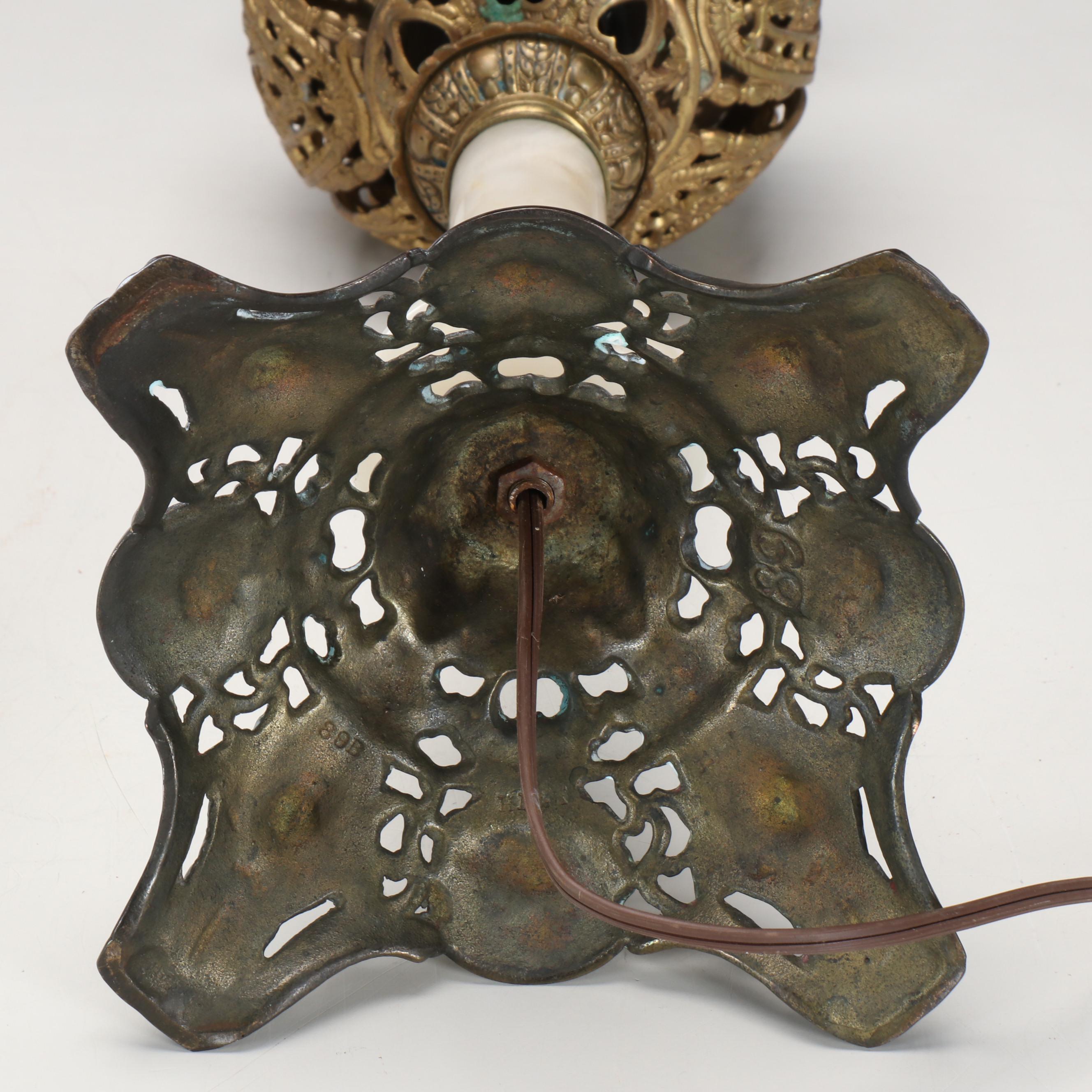 Victorian Brass and Marble Banquet Oil Lamp, Adapted Mid-20th Century