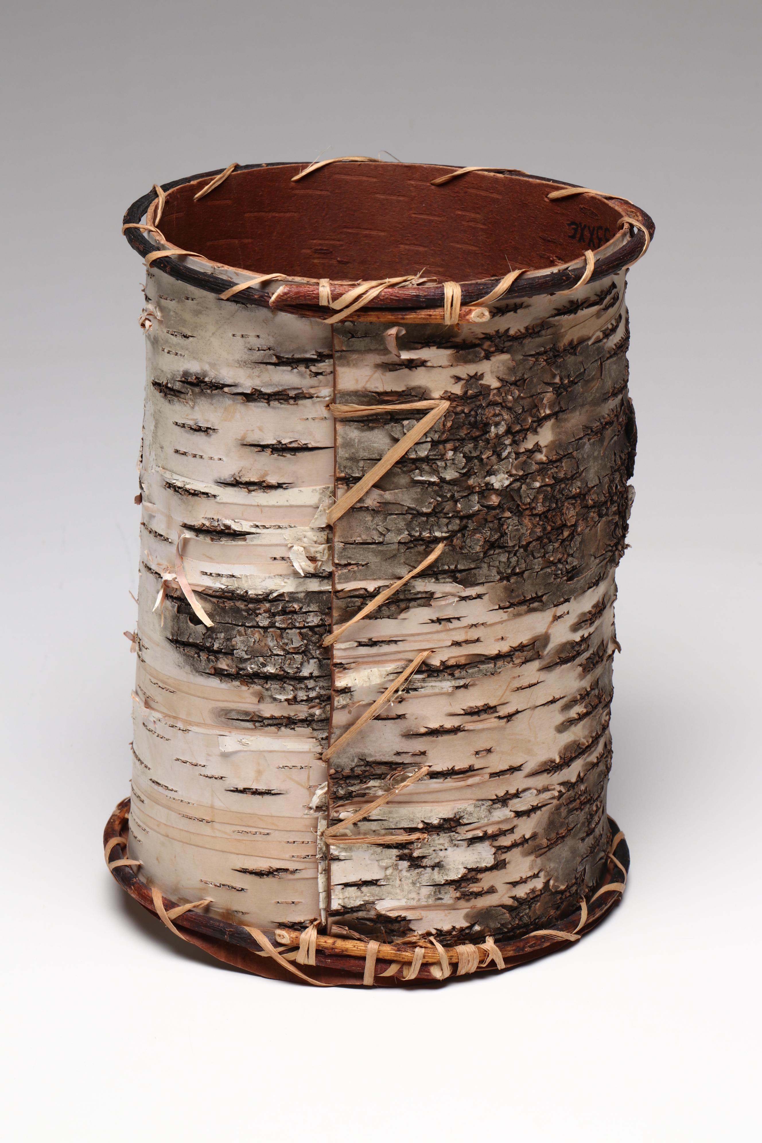 Indigenous American Cylindrical and Rectangular Birch Vessels with Husk Doll