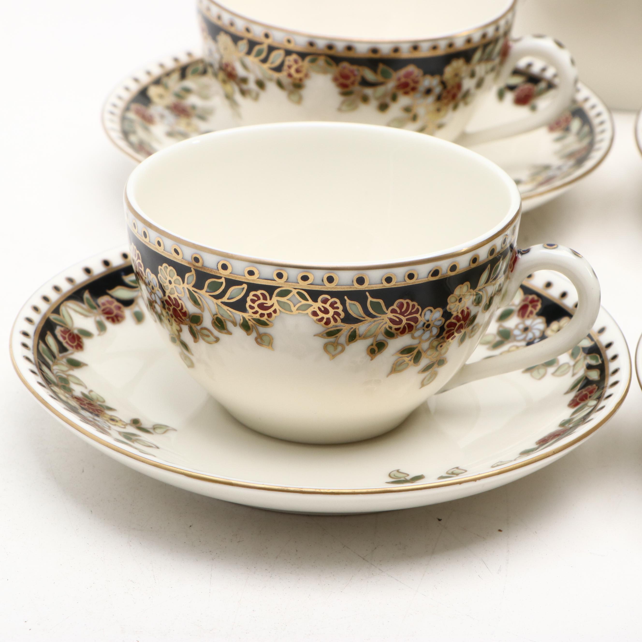 Zsolnay Hand-Painted Hungarian Porcelain Tea Set with Other Egg Cups