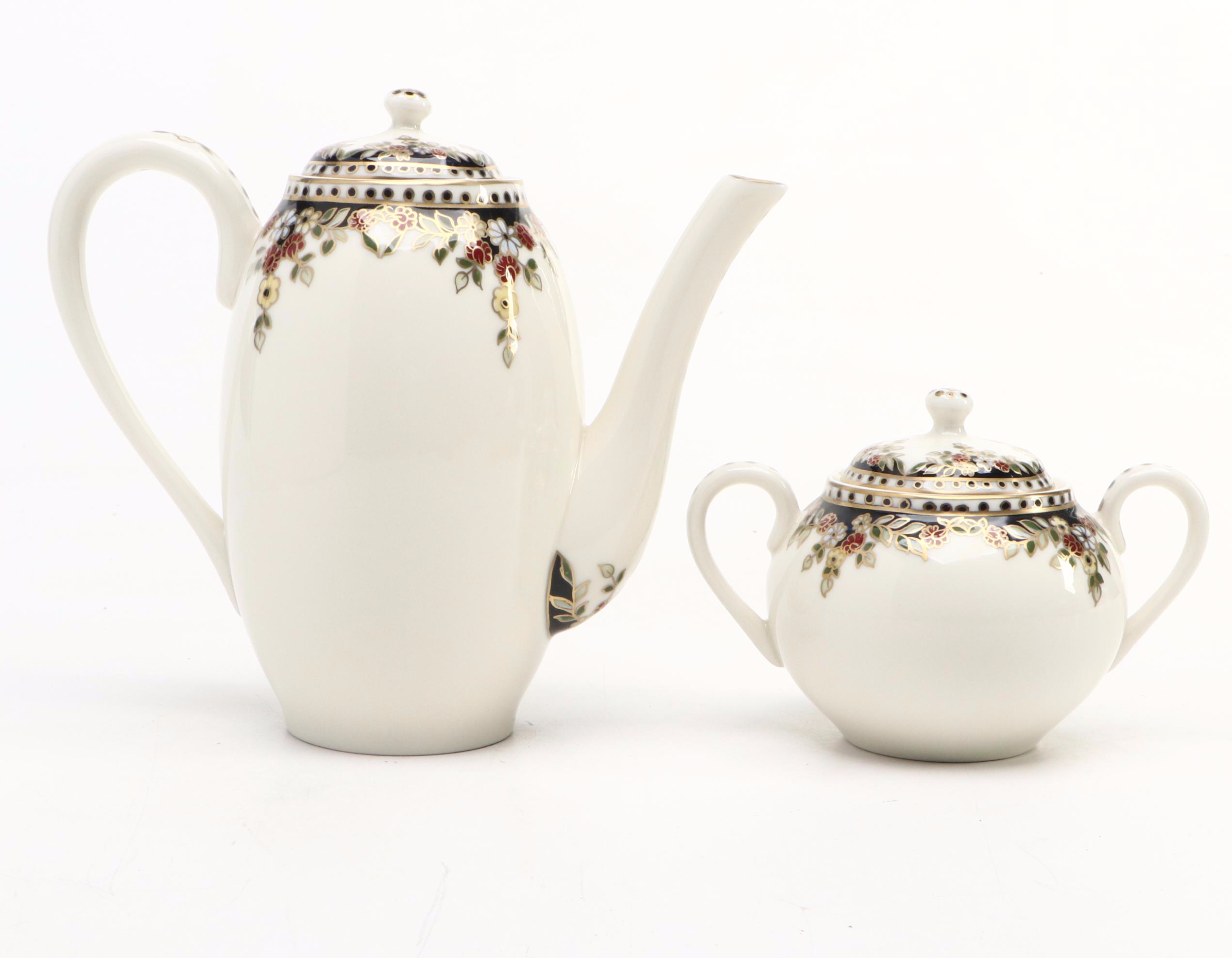 Zsolnay Hand-Painted Hungarian Porcelain Tea Set with Other Egg Cups