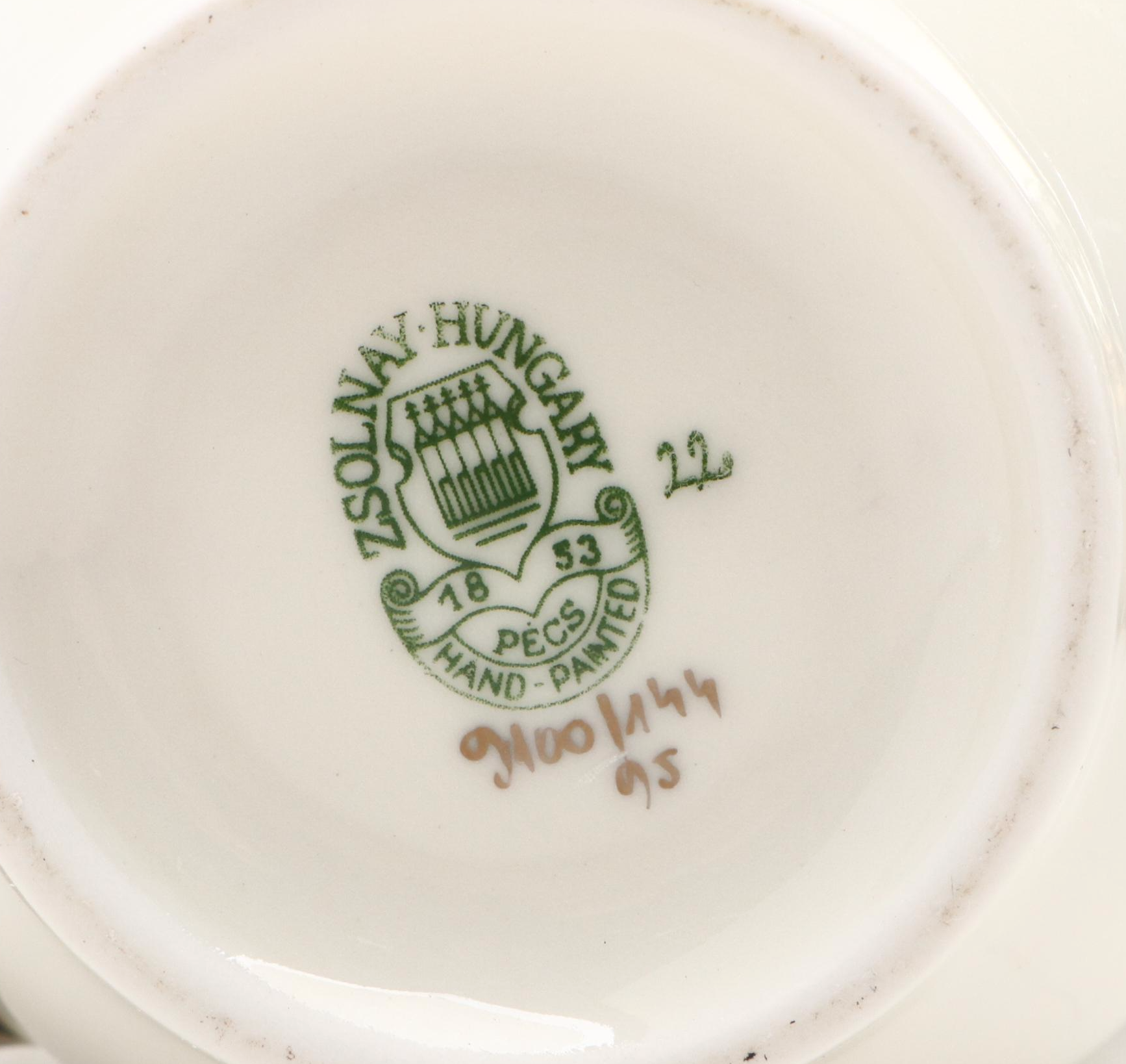 Zsolnay Hand-Painted Hungarian Porcelain Tea Set with Other Egg Cups