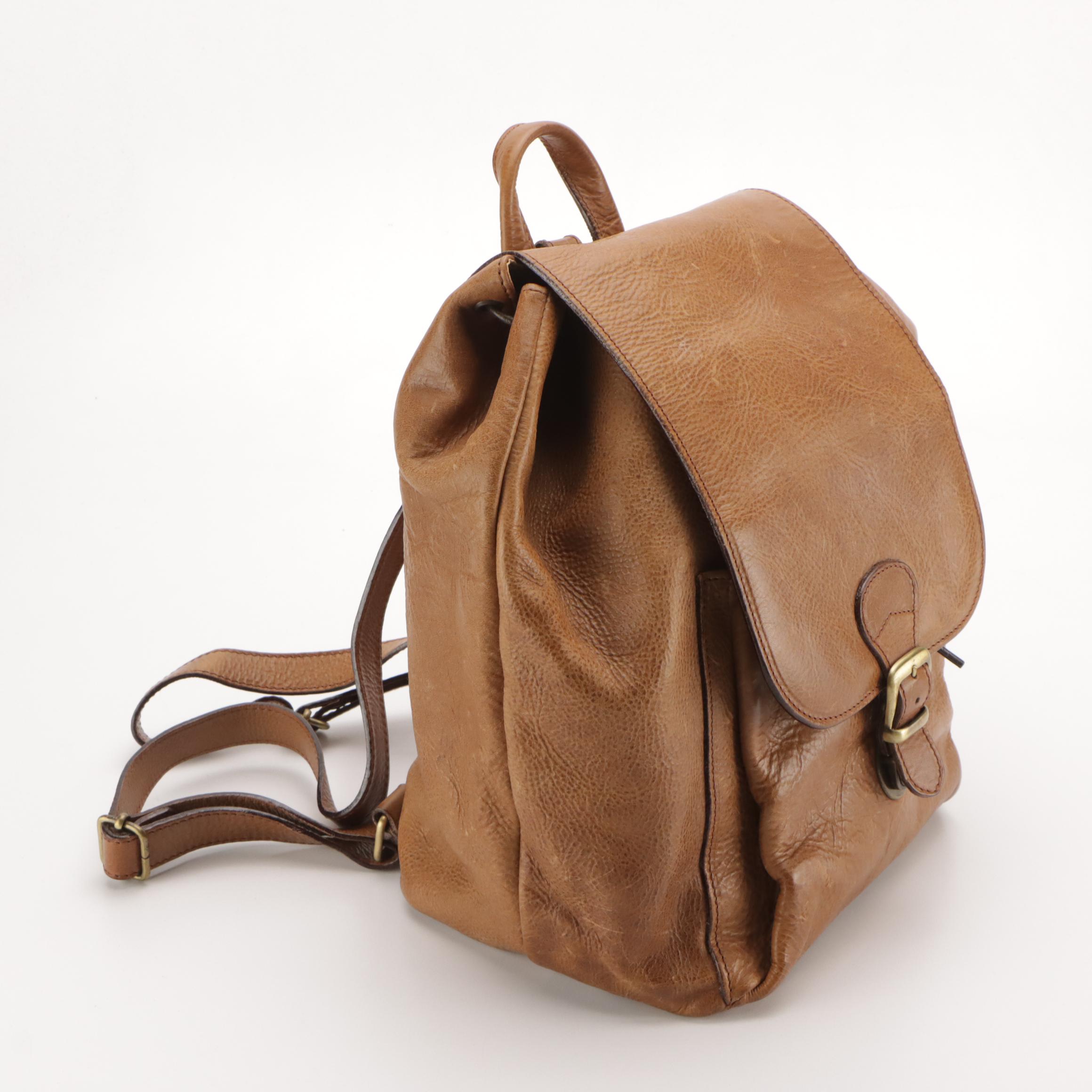 Pauolo del Cuoio Vintage Brown Leather Drawstring Backpack