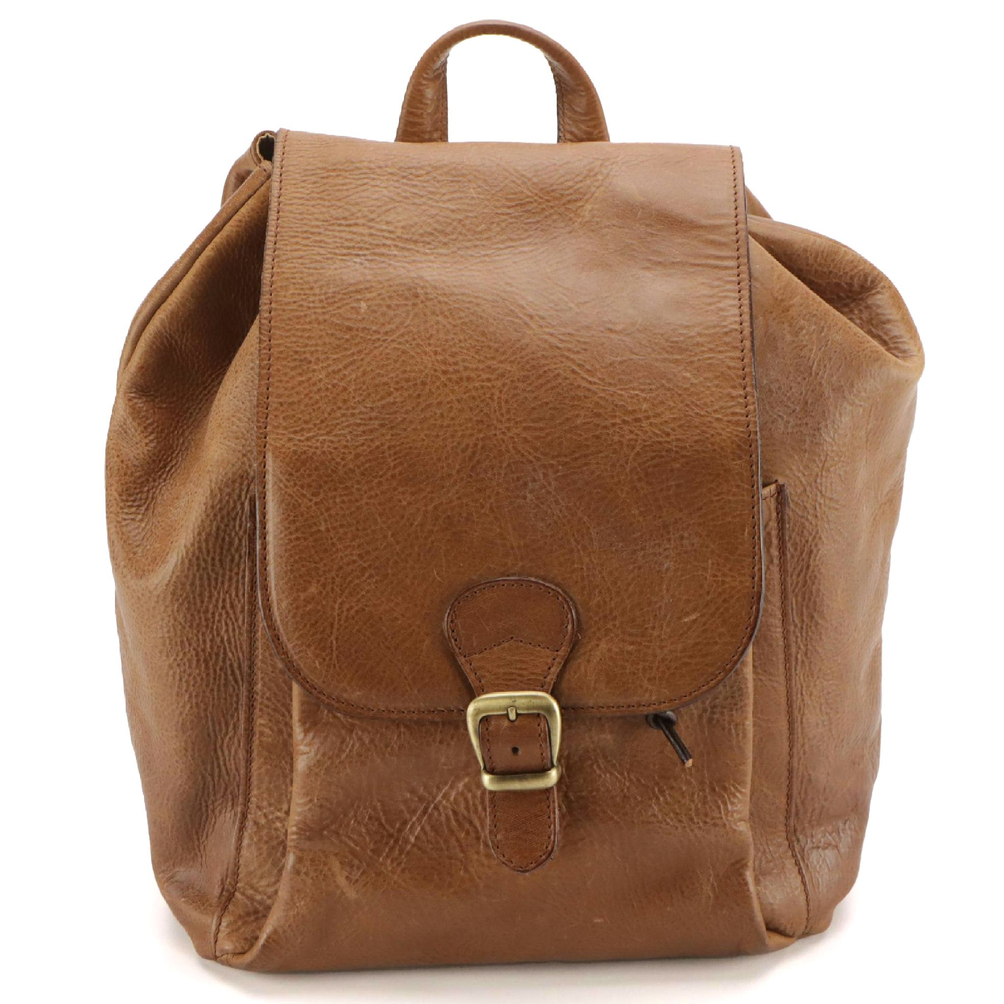 Pauolo del Cuoio Vintage Brown Leather Drawstring Backpack