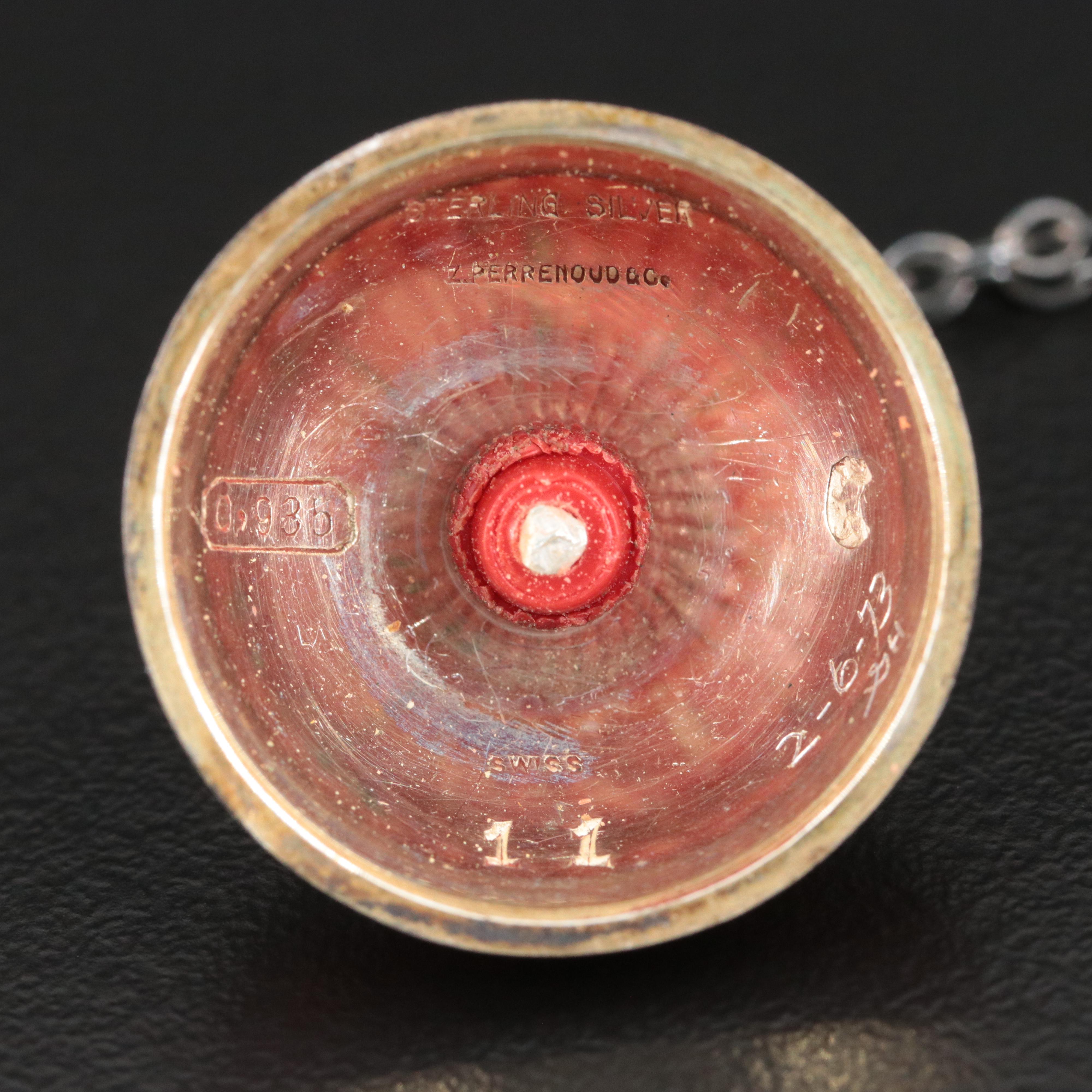 Vitreous Enamel and Sterling Design on Orb Pendant Watch with Sterling Chain