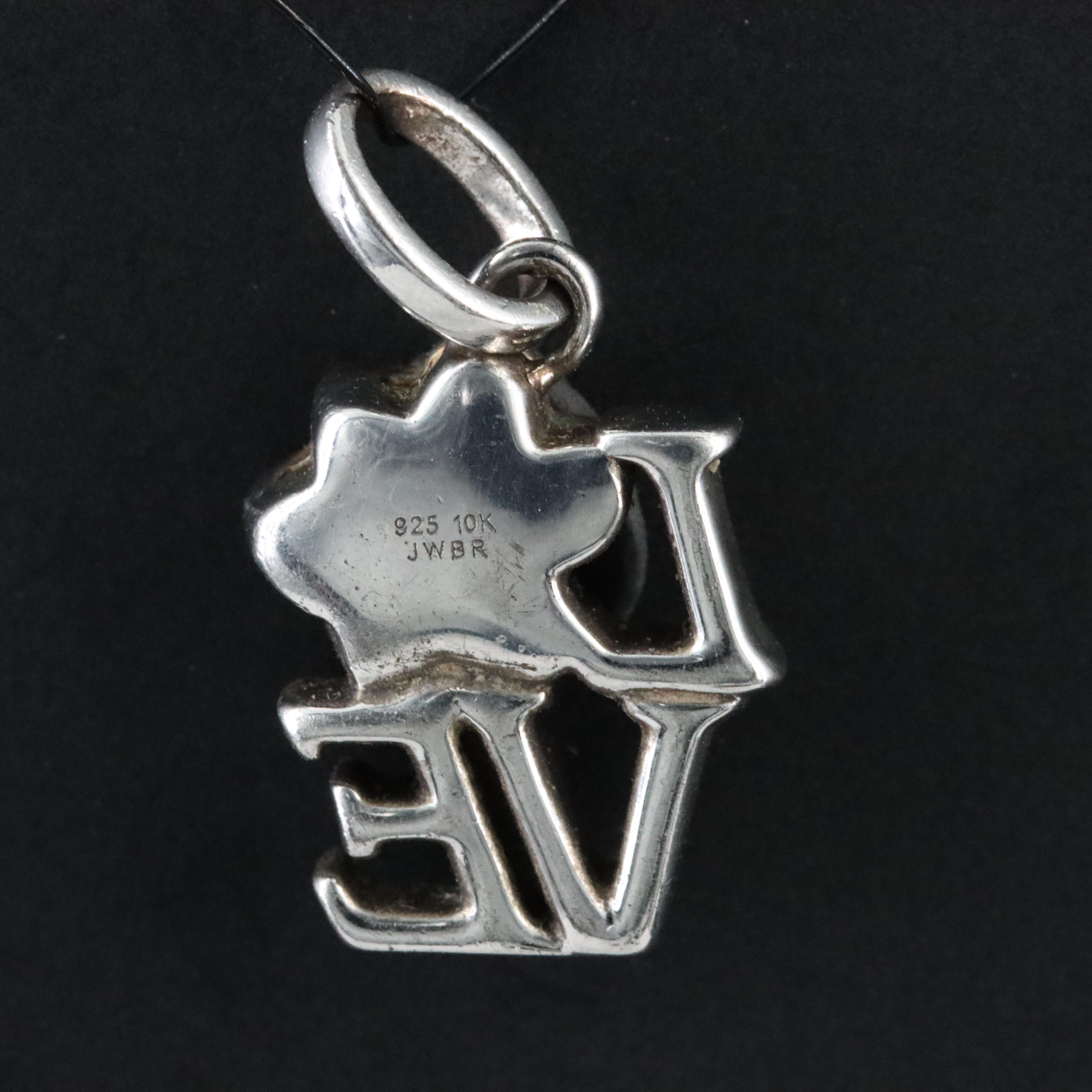 Sterling Diamond 'LOVE' Paw Charm Pendant with 10K Rose Gold Accent