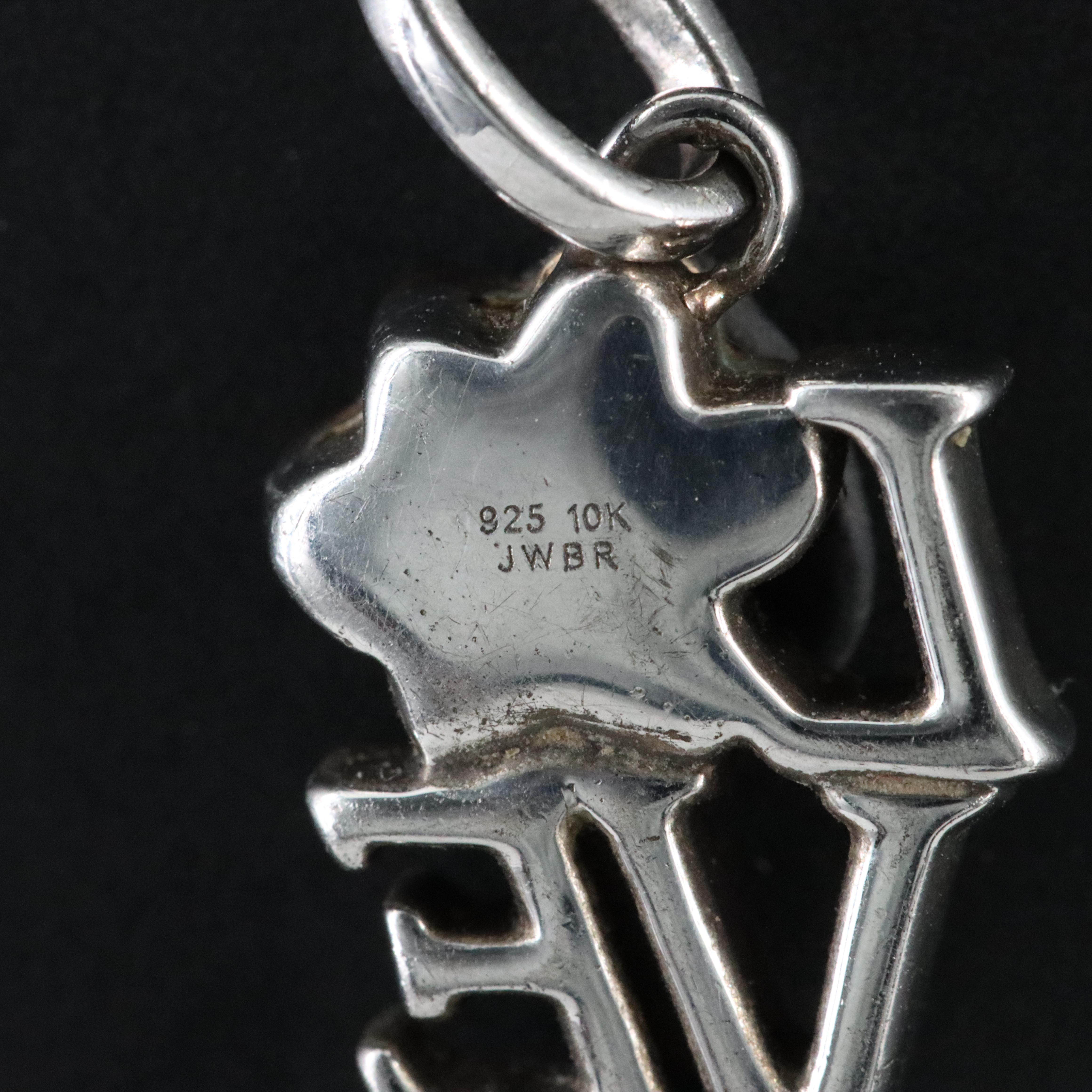 Sterling Diamond 'LOVE' Paw Charm Pendant with 10K Rose Gold Accent