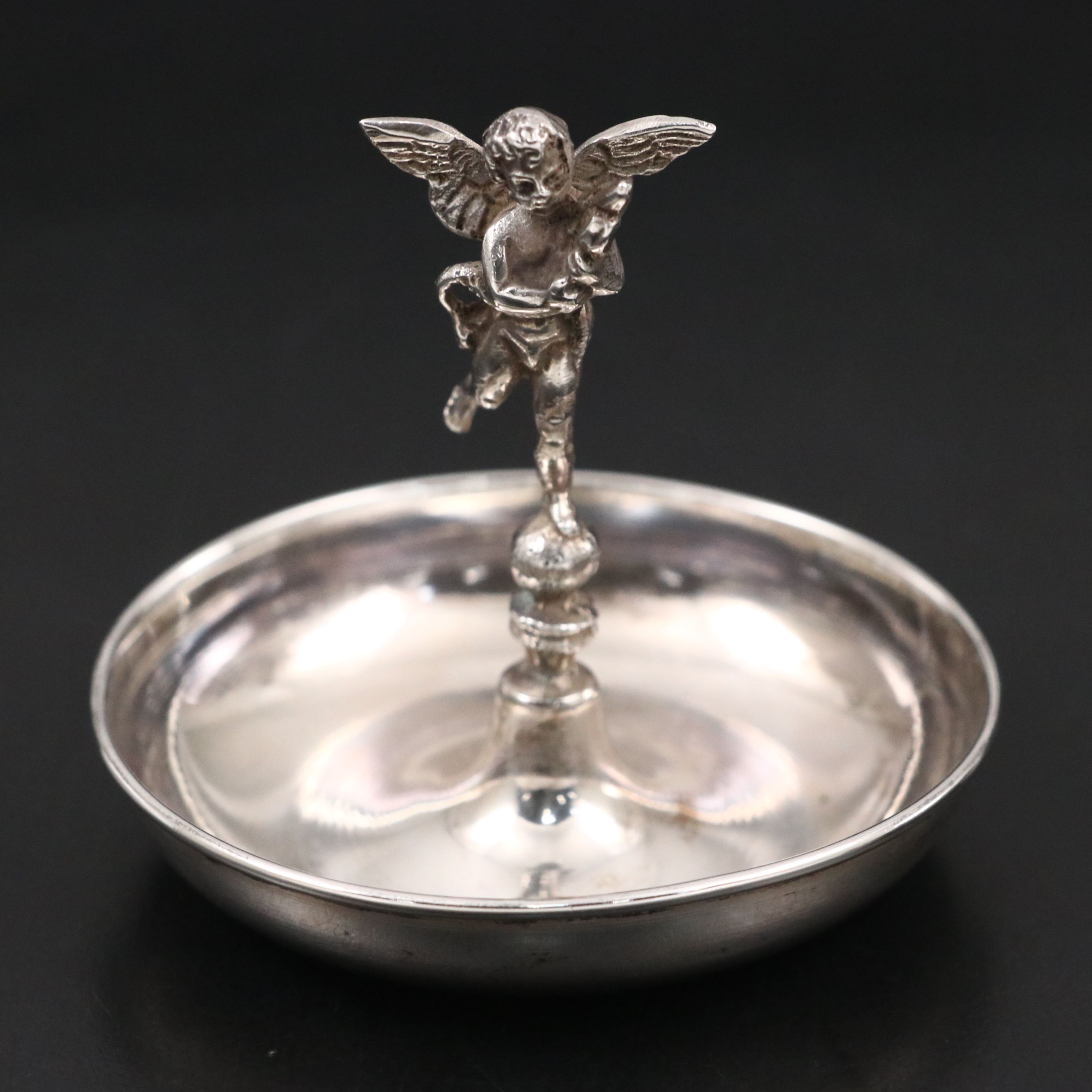 Cherub Form 800 Silver Pin Dish with Floral Porcelain Limoges Box
