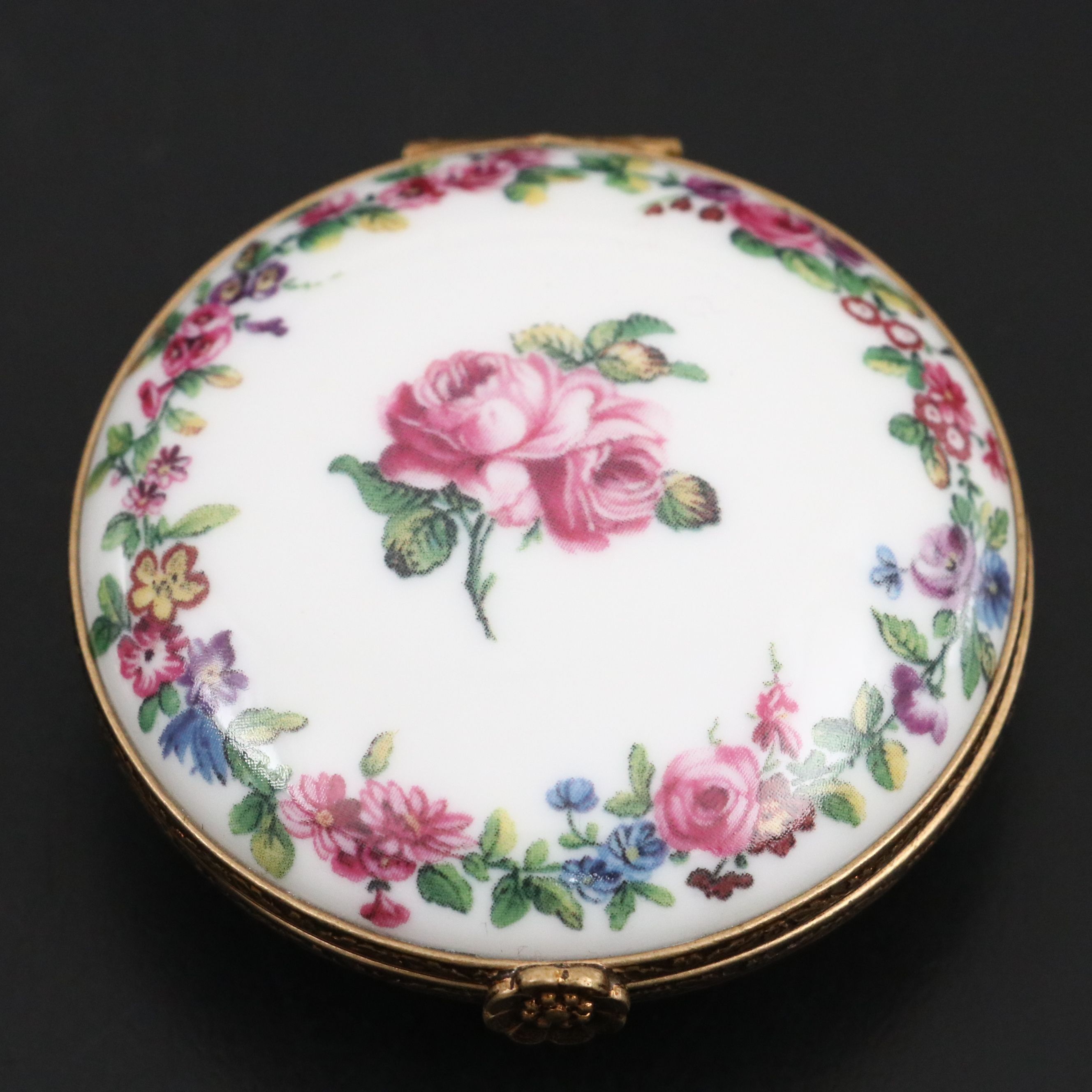 Cherub Form 800 Silver Pin Dish with Floral Porcelain Limoges Box