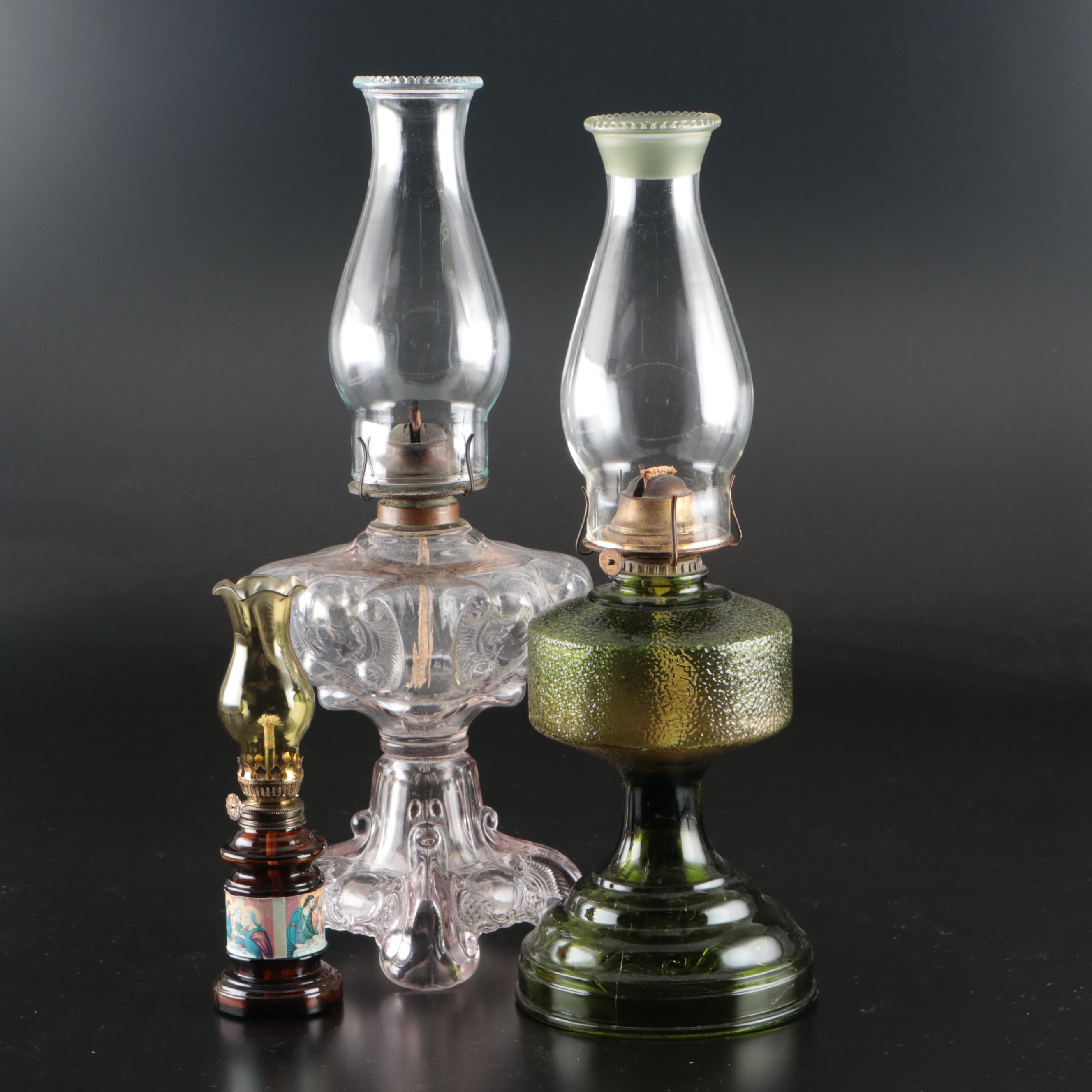 Victorian Style Glass Oil Lamps with "The Last Supper" Glass Oil Lamp
