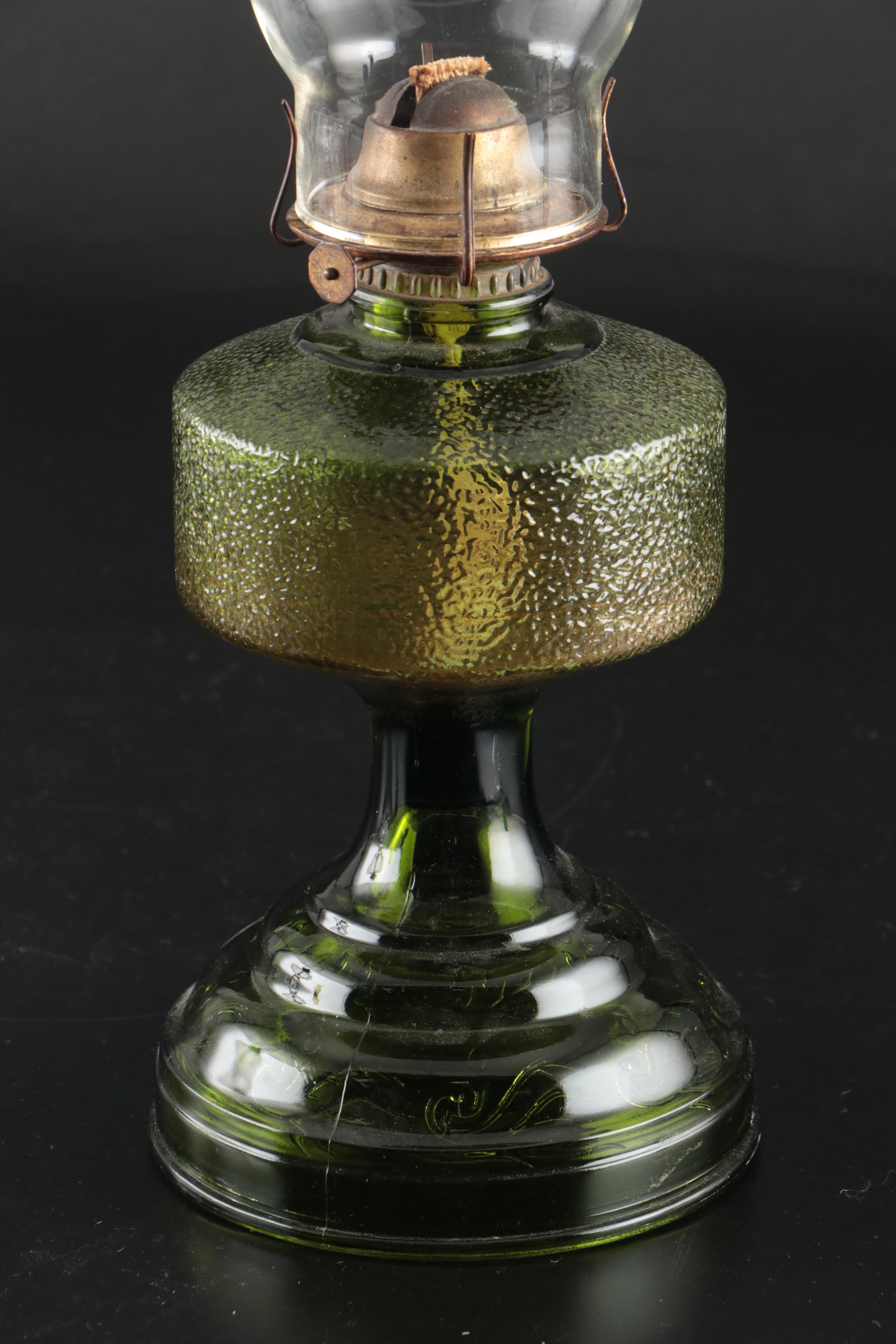 Victorian Style Glass Oil Lamps with "The Last Supper" Glass Oil Lamp