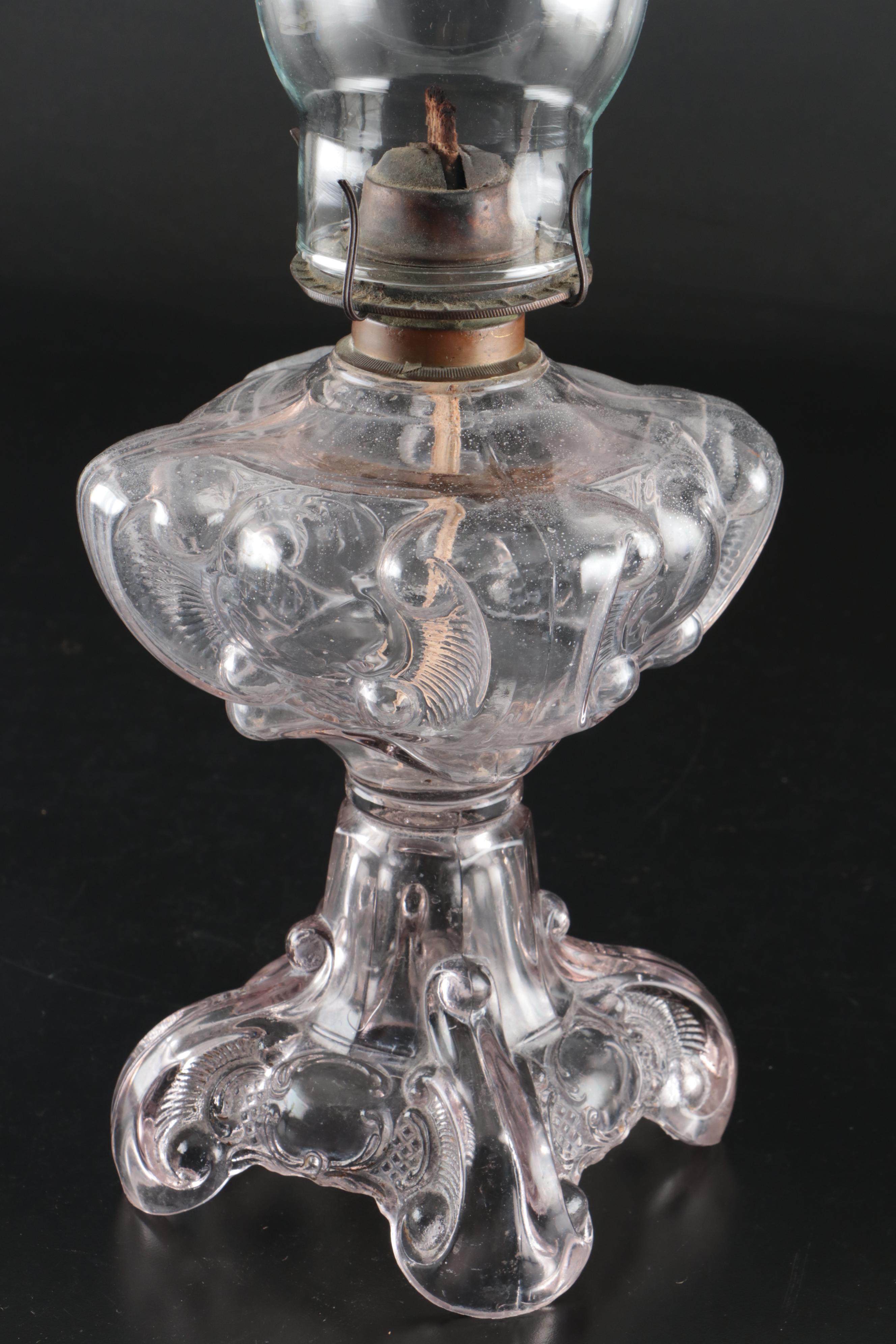 Victorian Style Glass Oil Lamps with "The Last Supper" Glass Oil Lamp