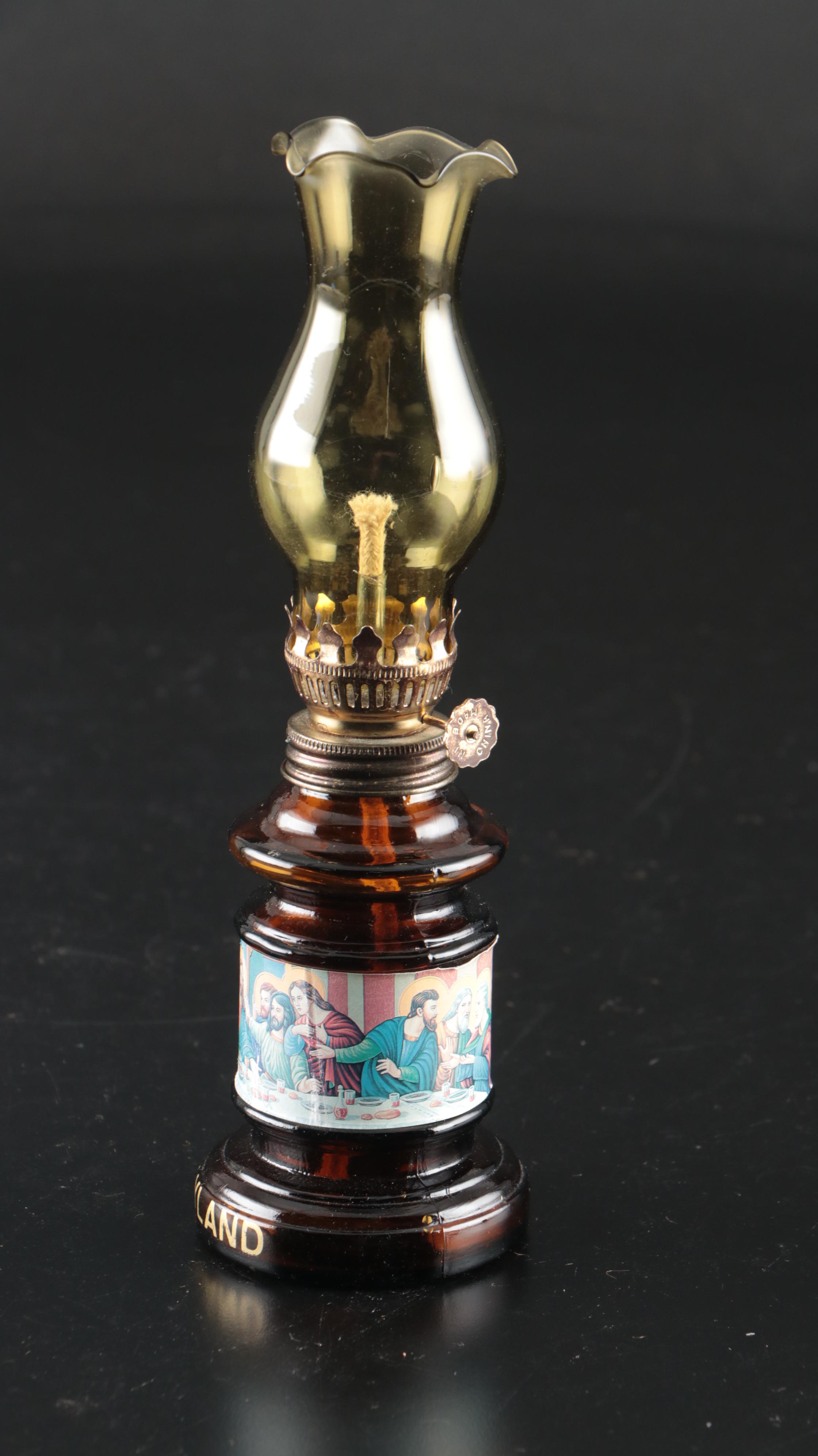 Victorian Style Glass Oil Lamps with "The Last Supper" Glass Oil Lamp