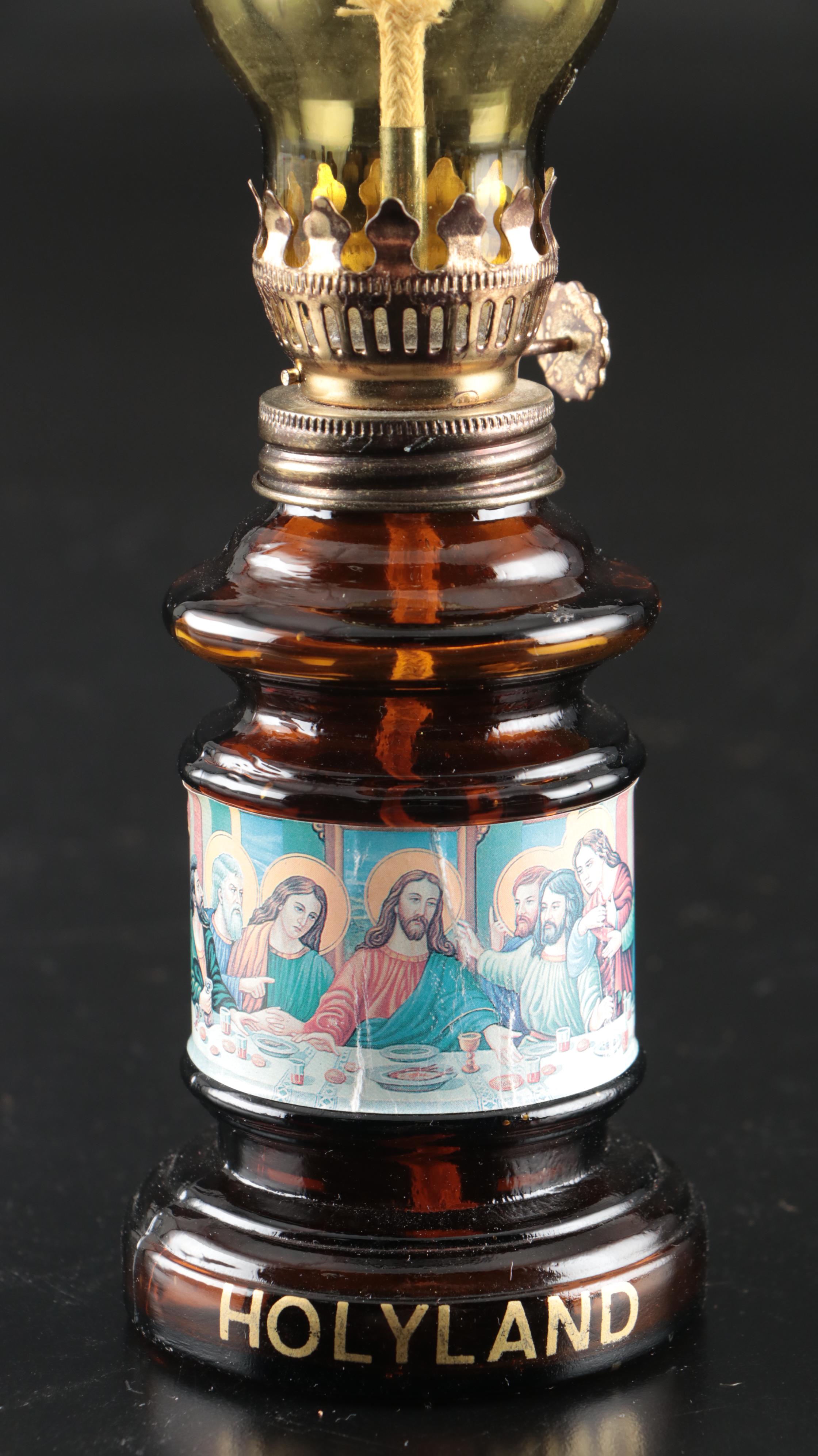 Victorian Style Glass Oil Lamps with "The Last Supper" Glass Oil Lamp