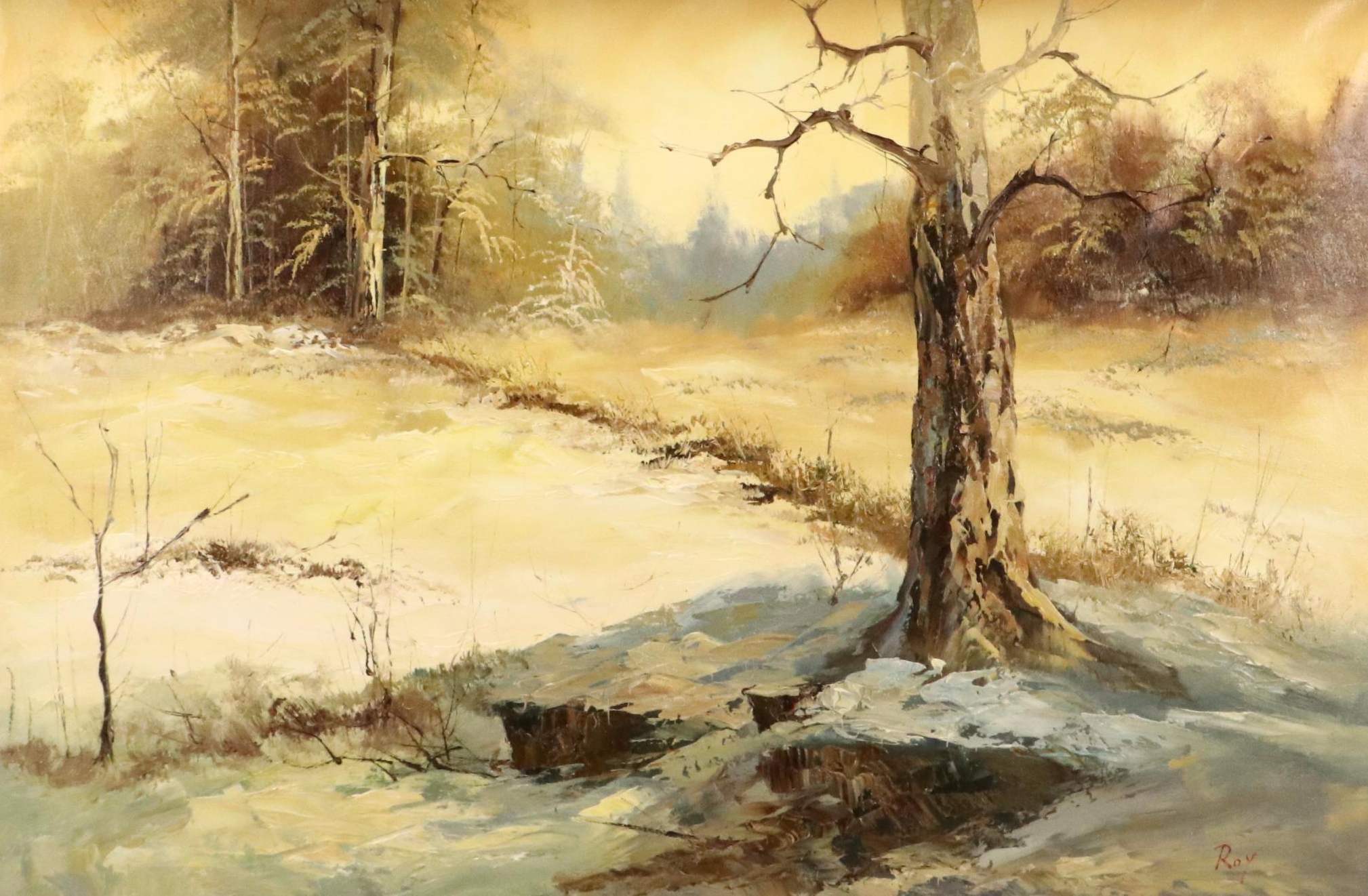 Winter Landscape Oil Painting, Circa 1970