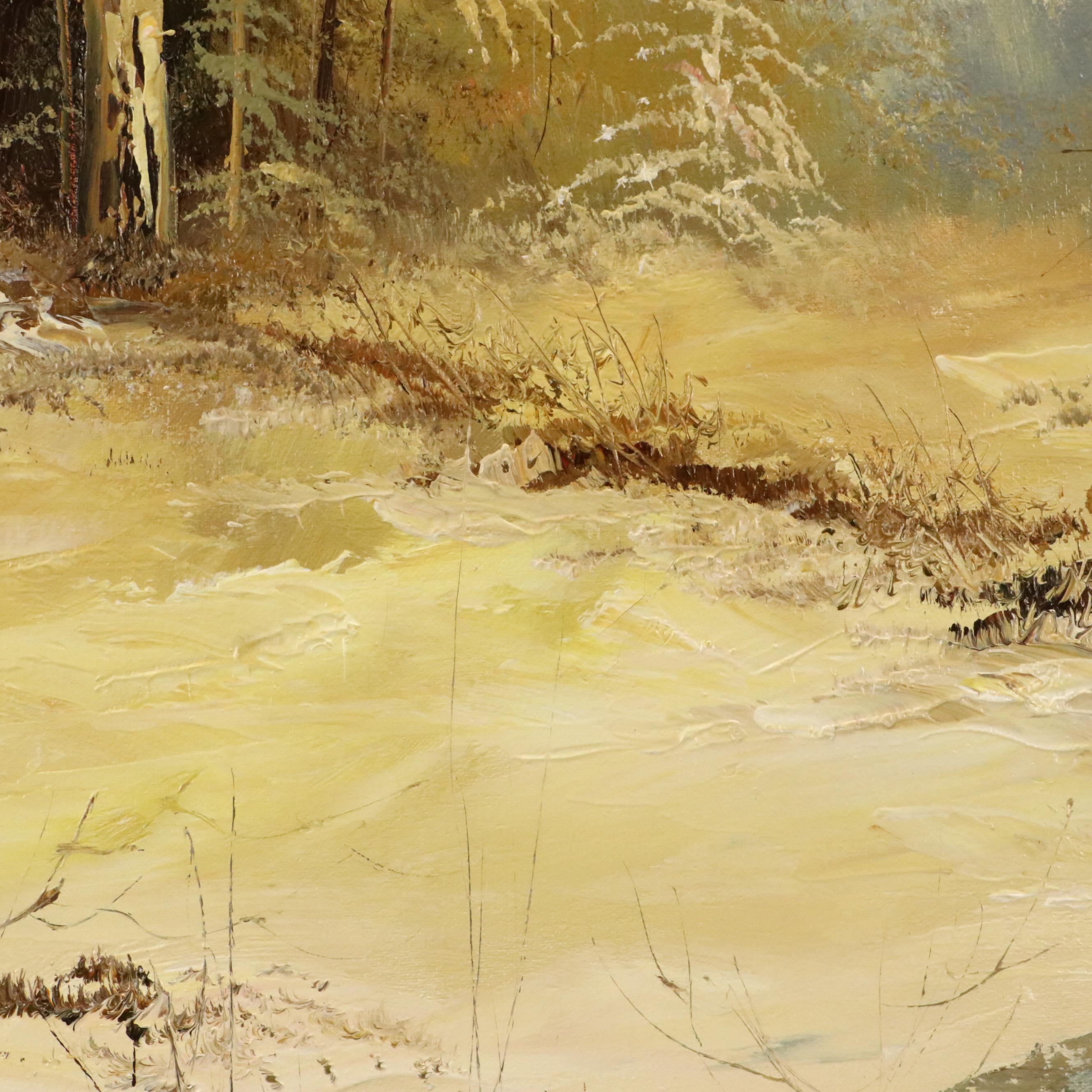 Winter Landscape Oil Painting, Circa 1970