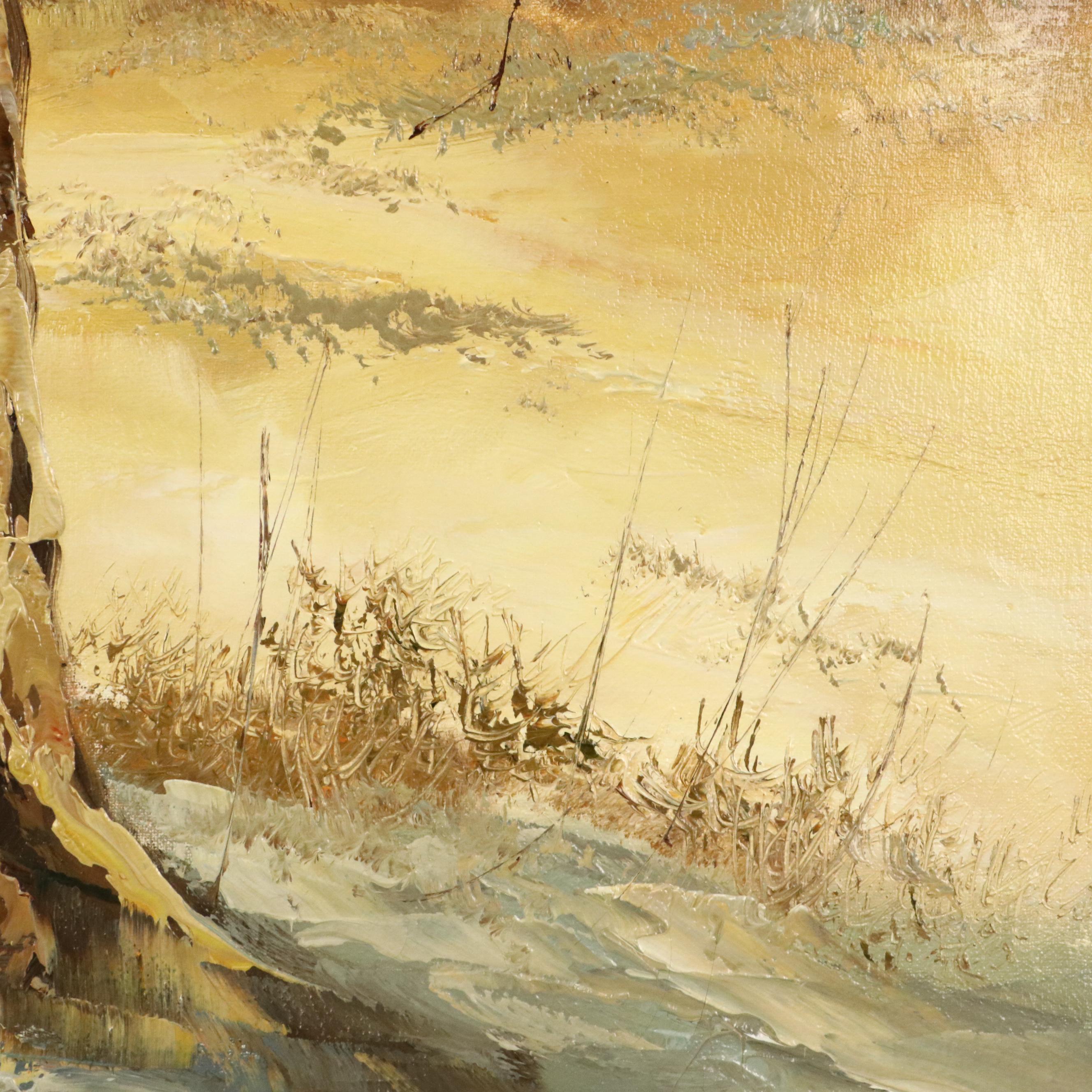 Winter Landscape Oil Painting, Circa 1970