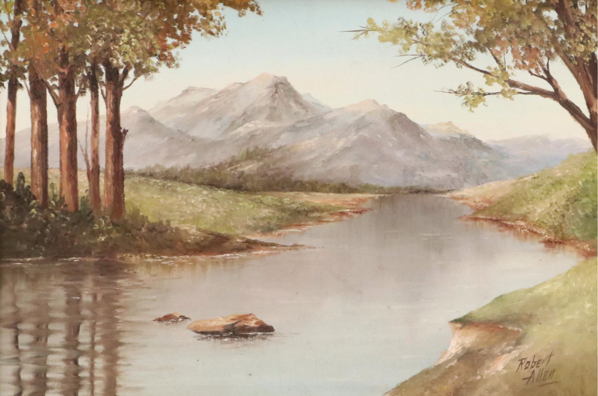 Robert Allen Mountain Landscape Oil Painting, Circa 1975