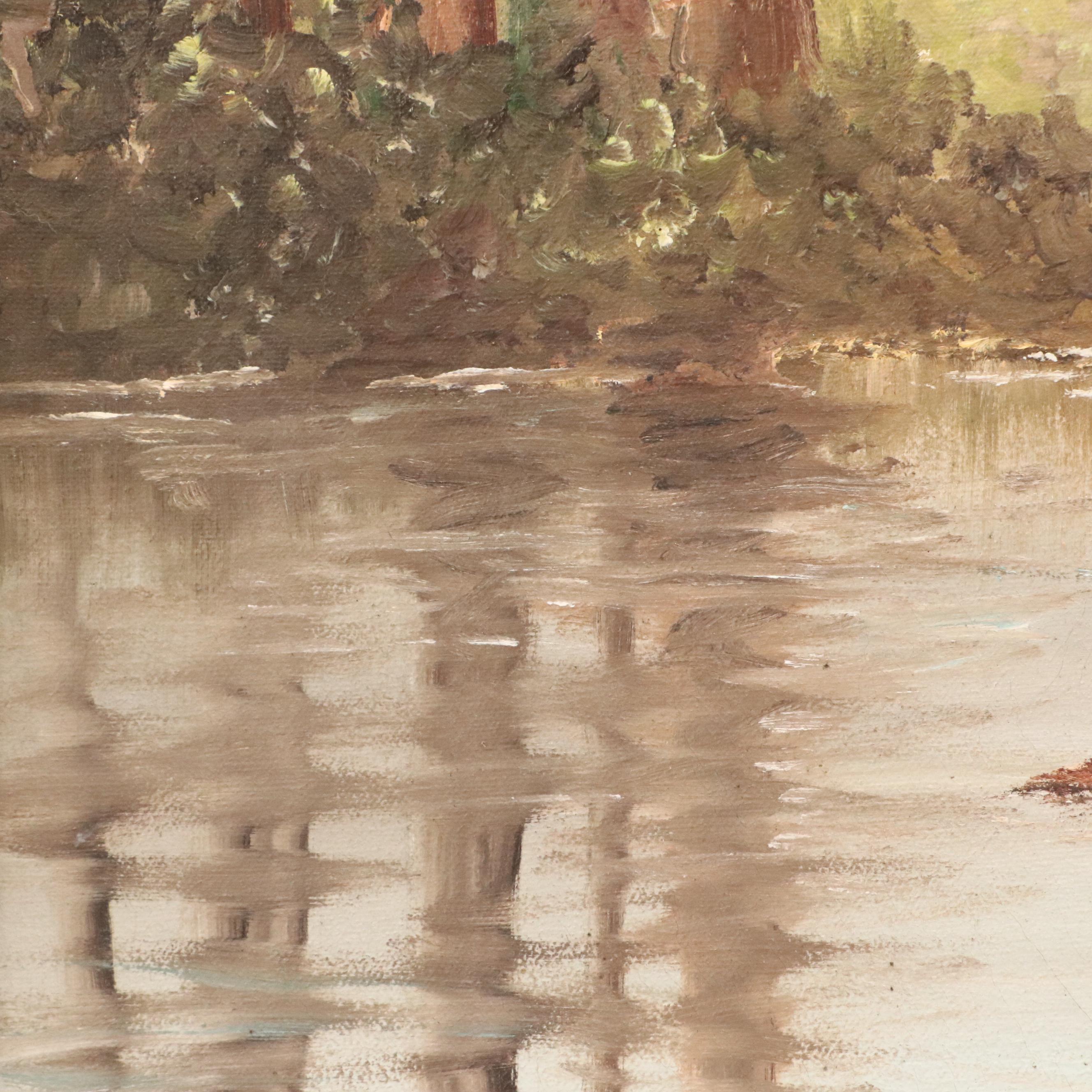 Robert Allen Mountain Landscape Oil Painting, Circa 1975