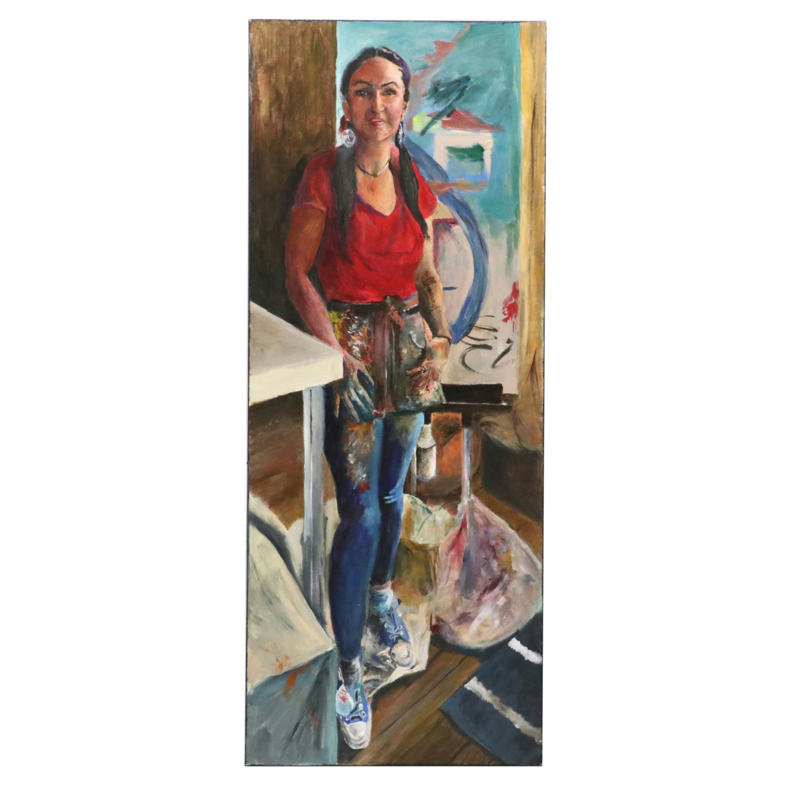 James Conroy Oil Painting Standing Portrait of Artist, 21st Century