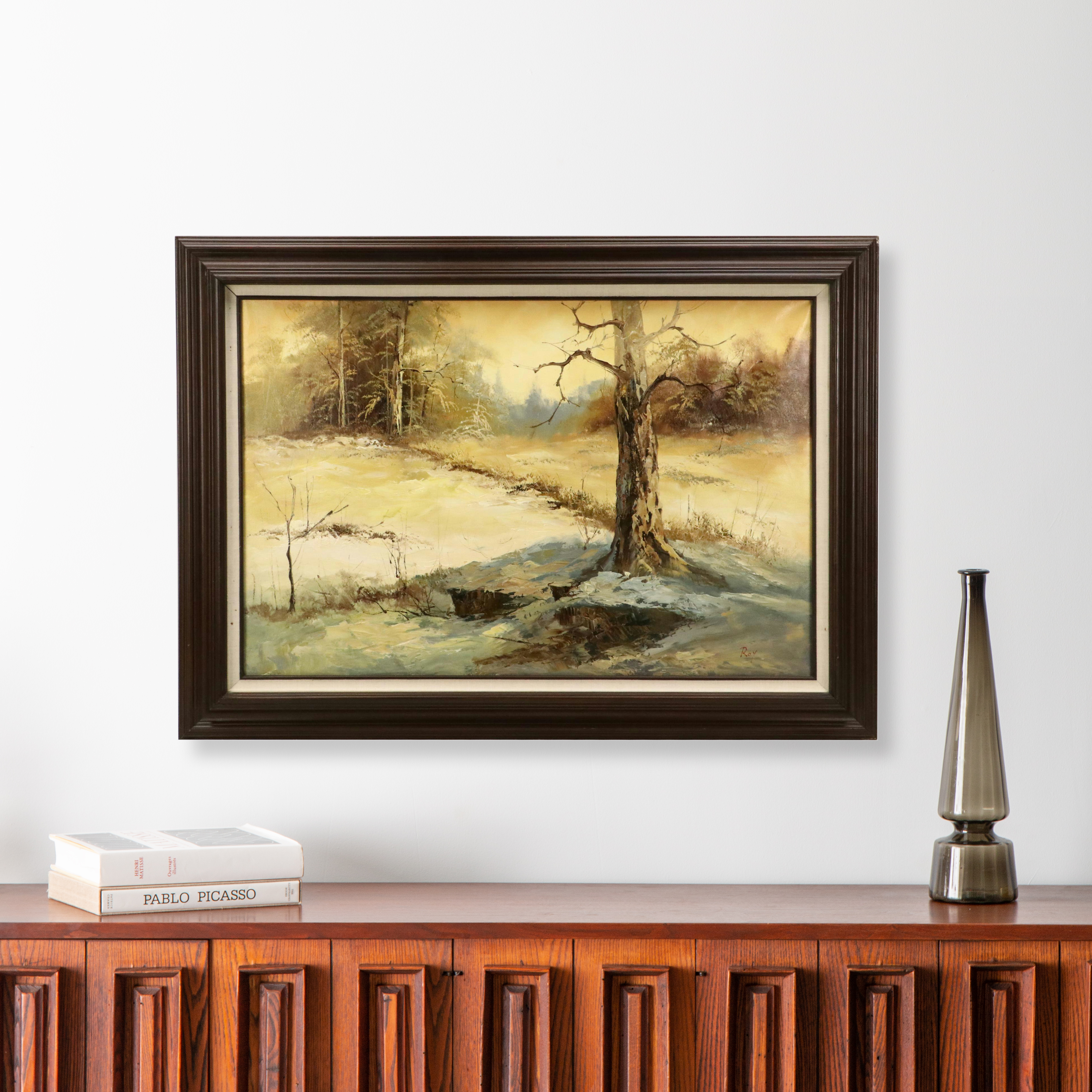 Winter Landscape Oil Painting, Circa 1970