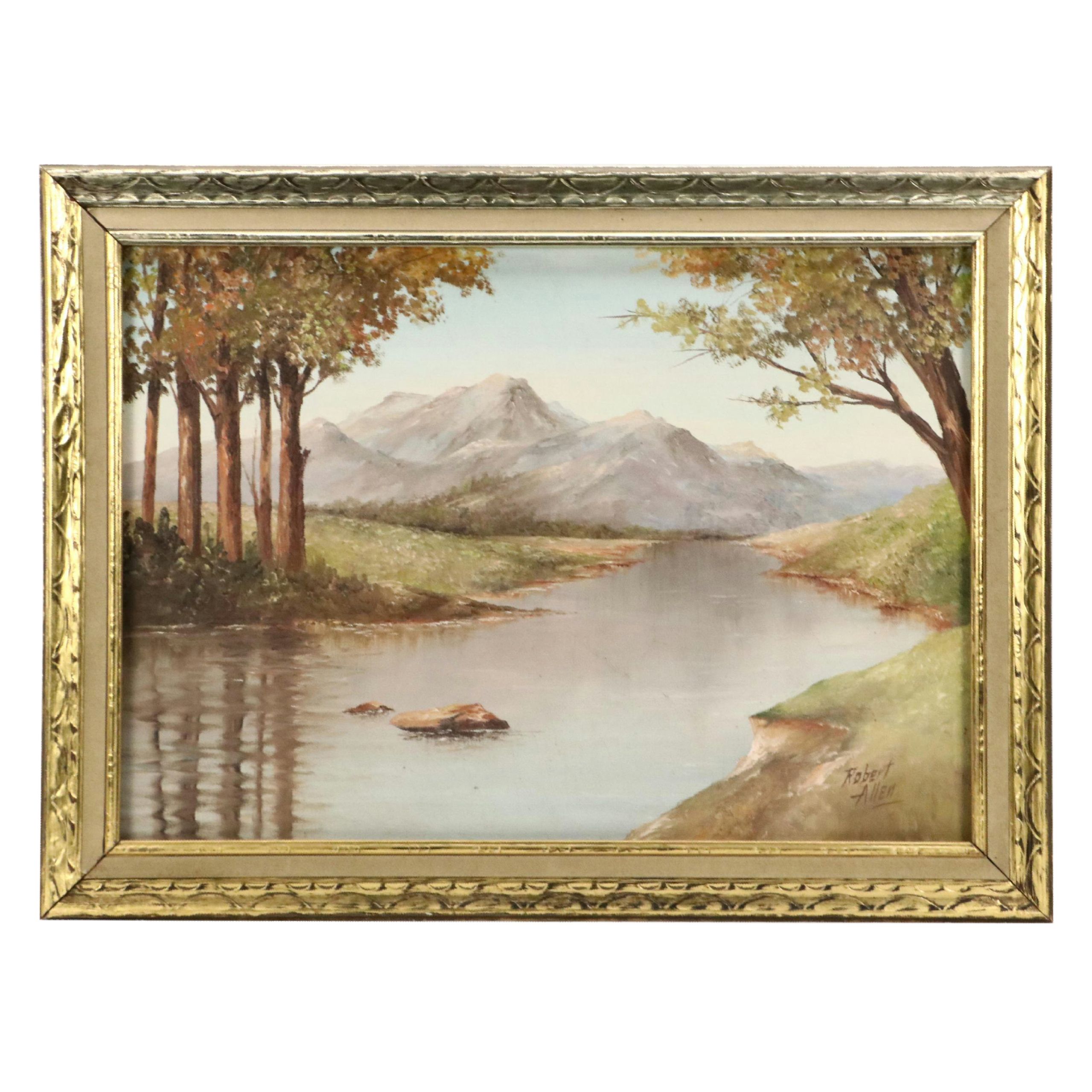 Robert Allen Mountain Landscape Oil Painting, Circa 1975