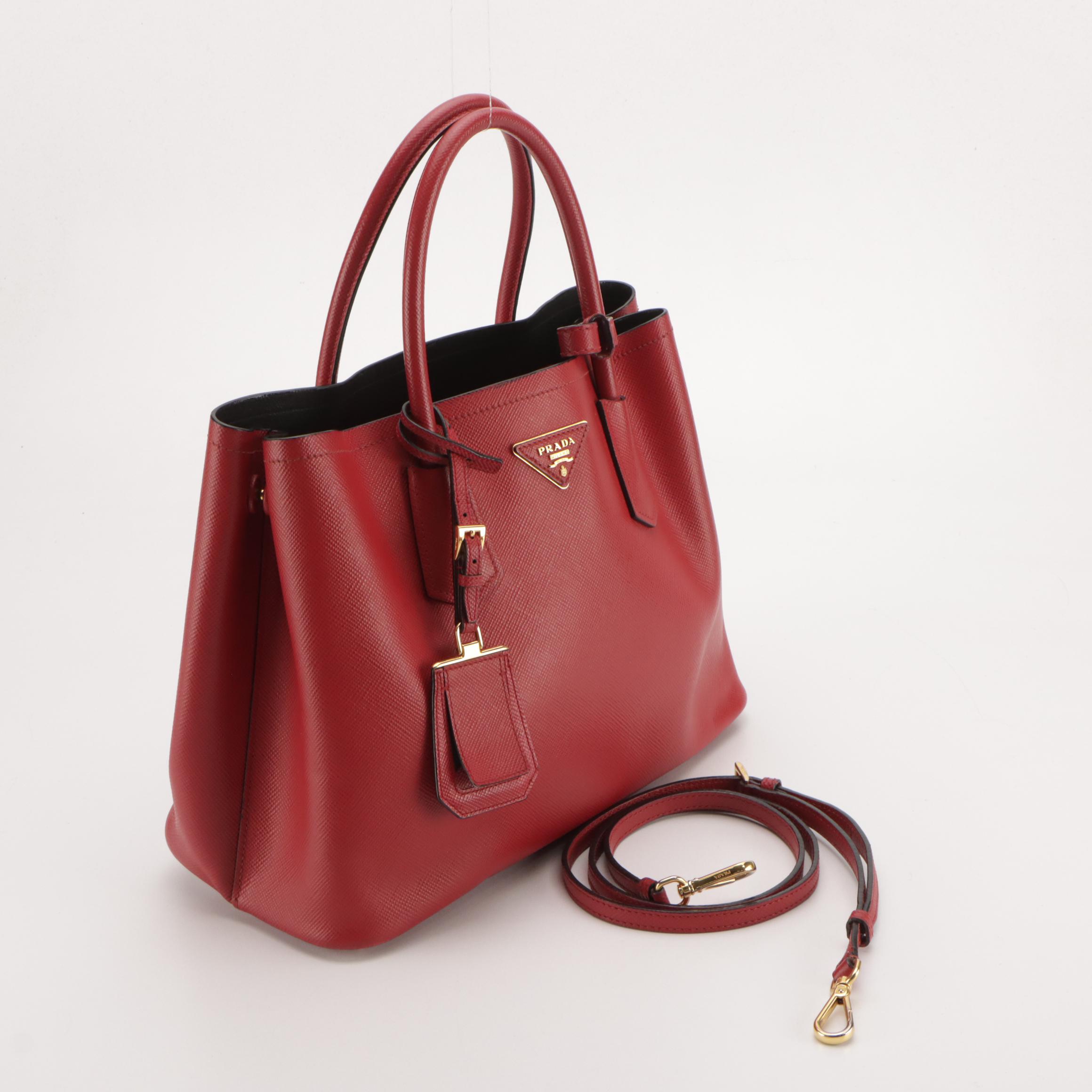 Prada Two-Way Double Tote in Red Saffiano Leather