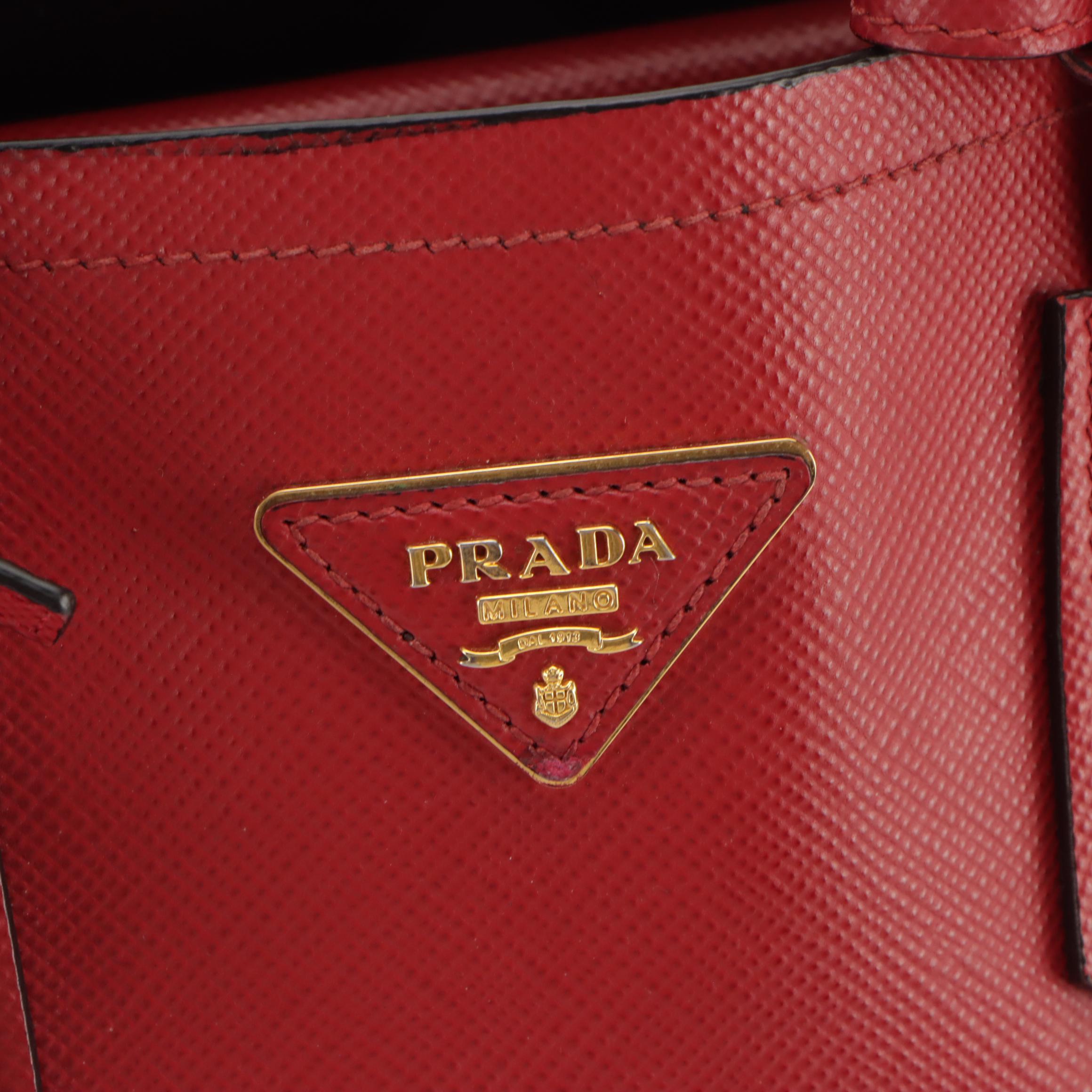 Prada Two-Way Double Tote in Red Saffiano Leather