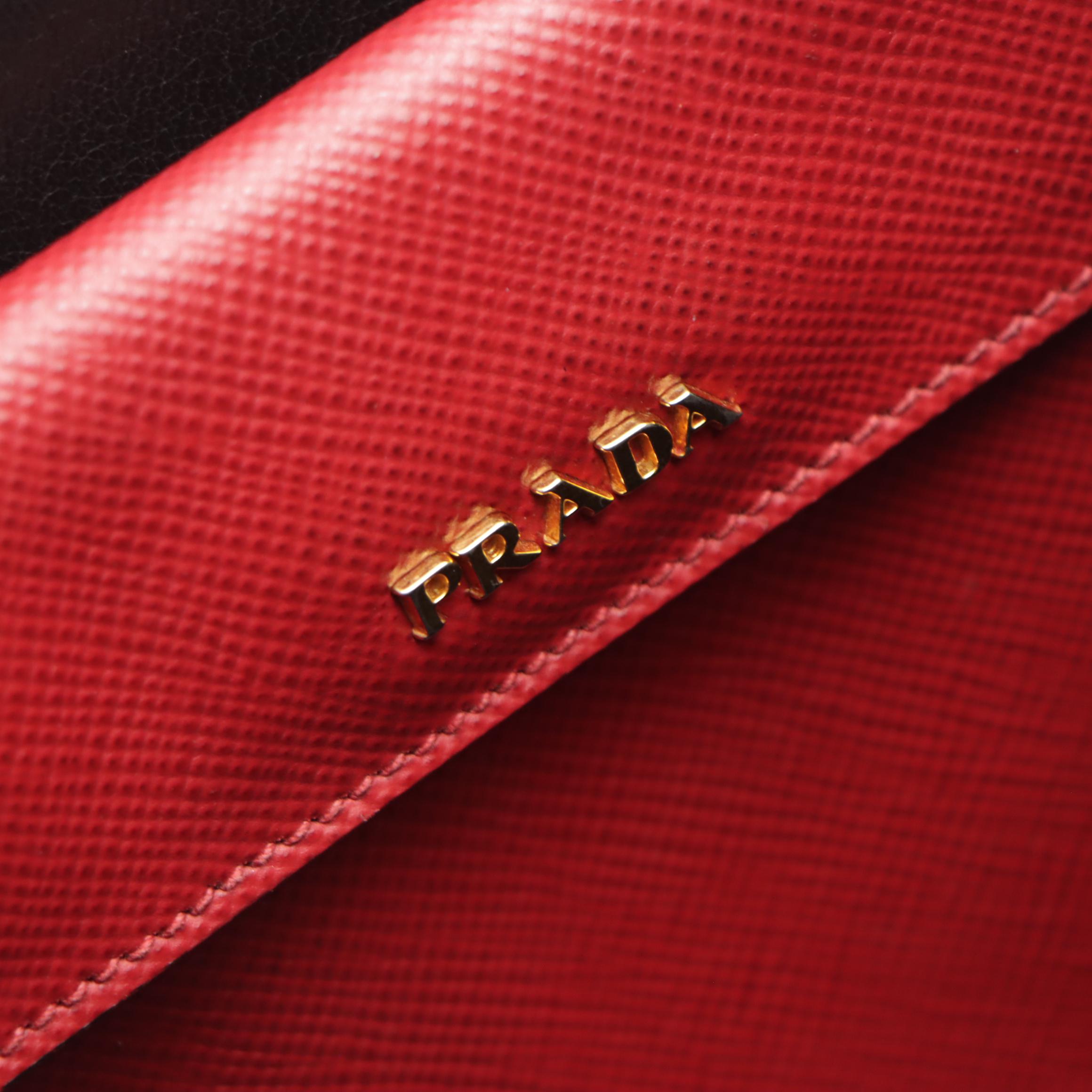 Prada Two-Way Double Tote in Red Saffiano Leather