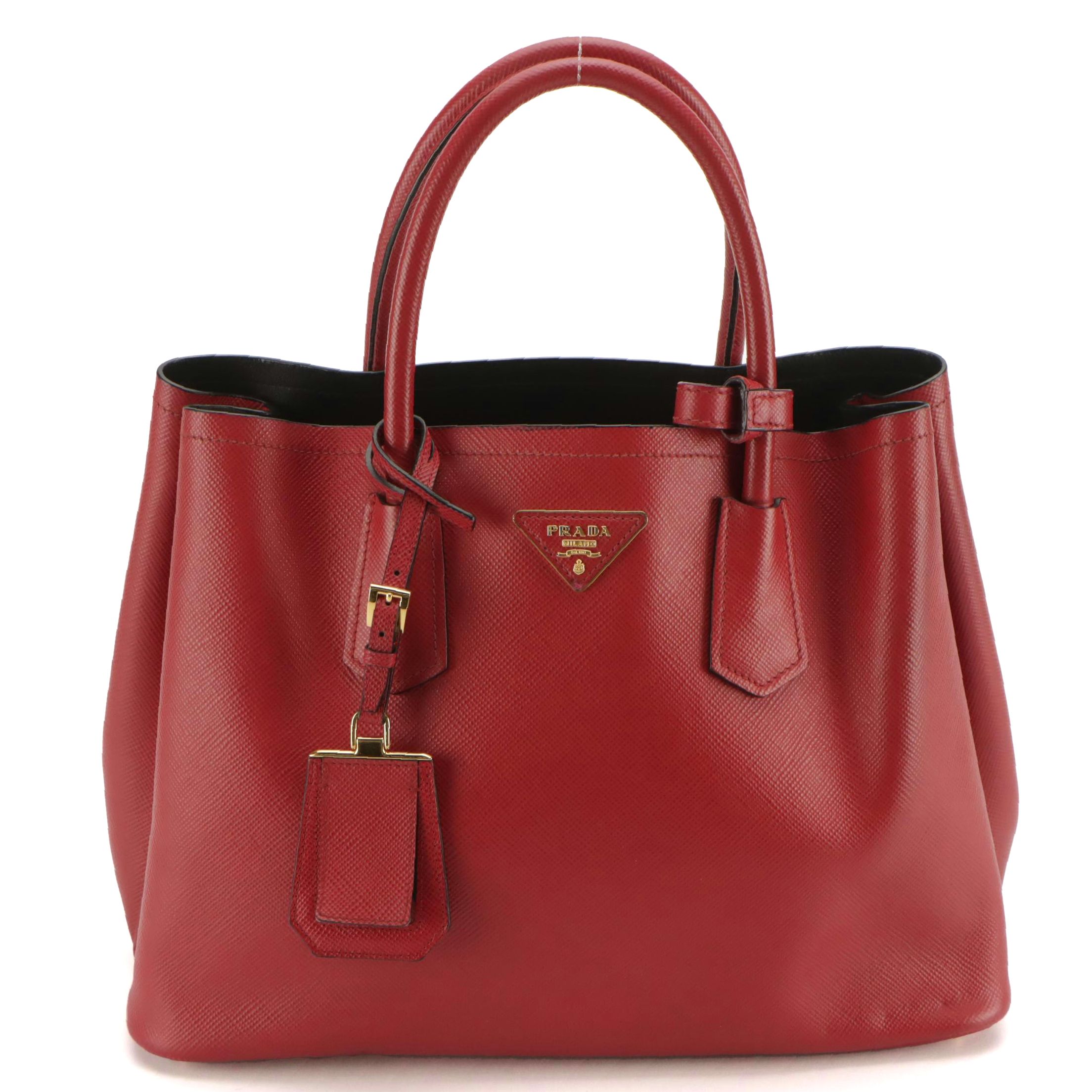 Prada Two-Way Double Tote in Red Saffiano Leather