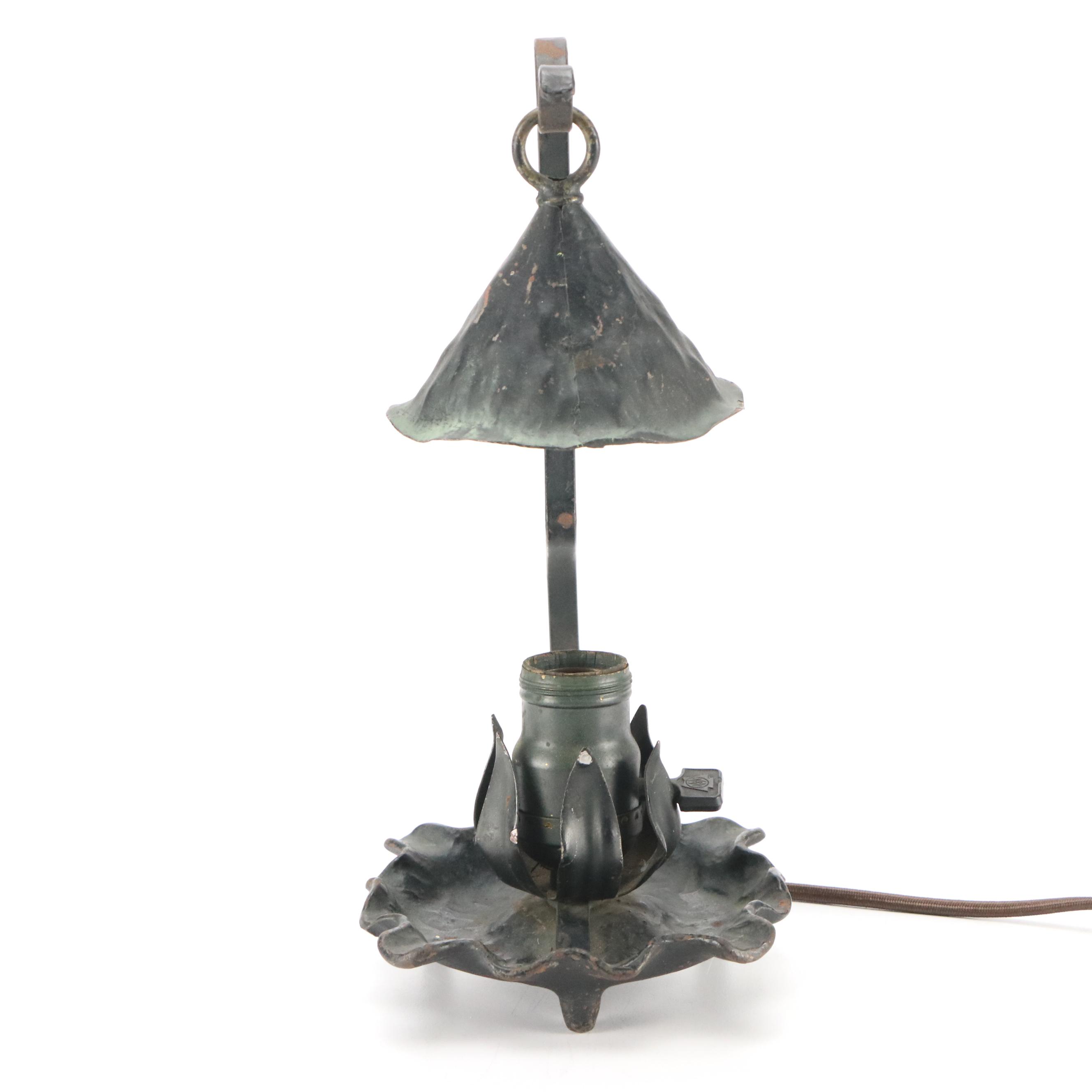 Arts and Crafts Style Patinated Metal "Lily Pad" Desk Lamp, Circa 1910–1920