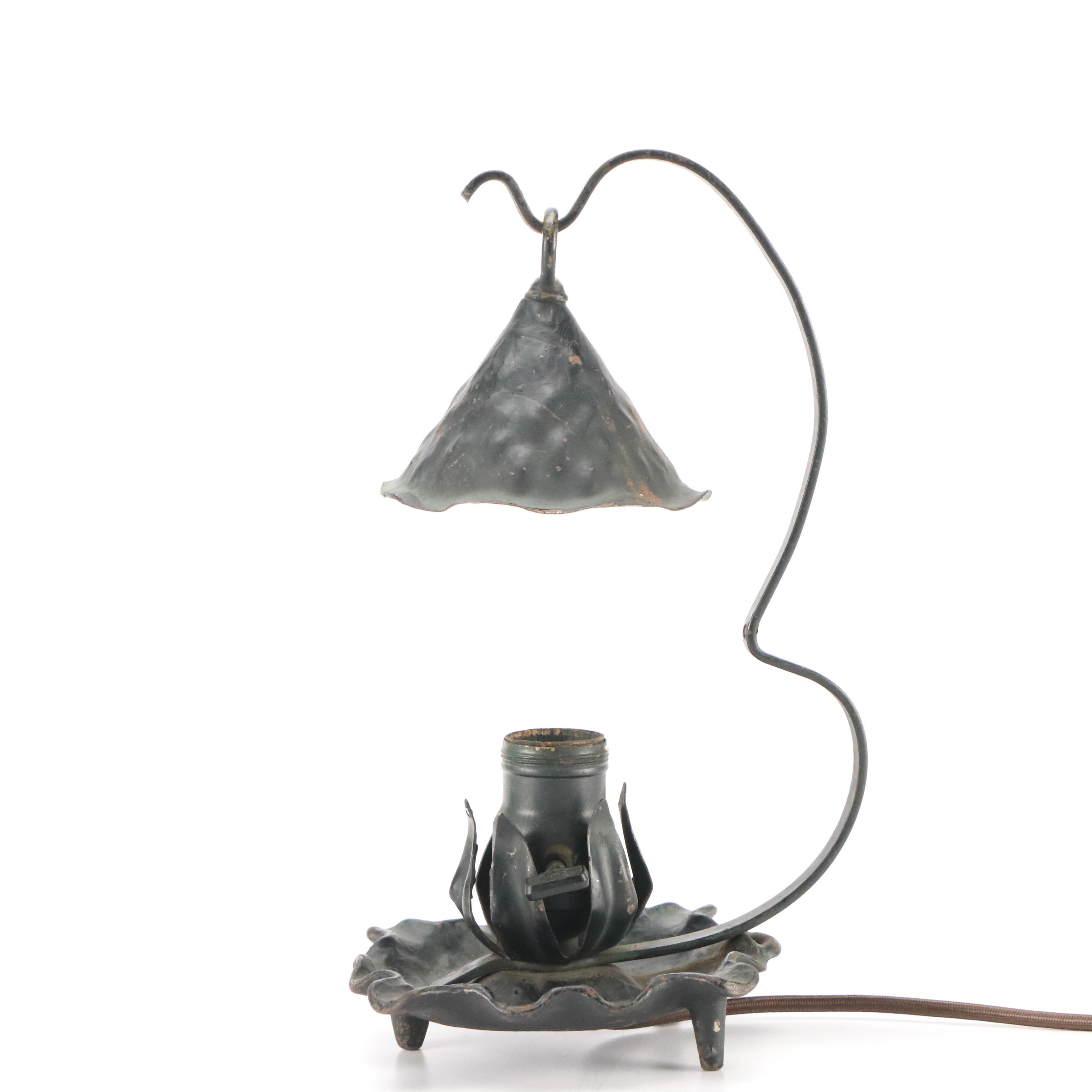 Arts and Crafts Style Patinated Metal "Lily Pad" Desk Lamp, Circa 1910–1920