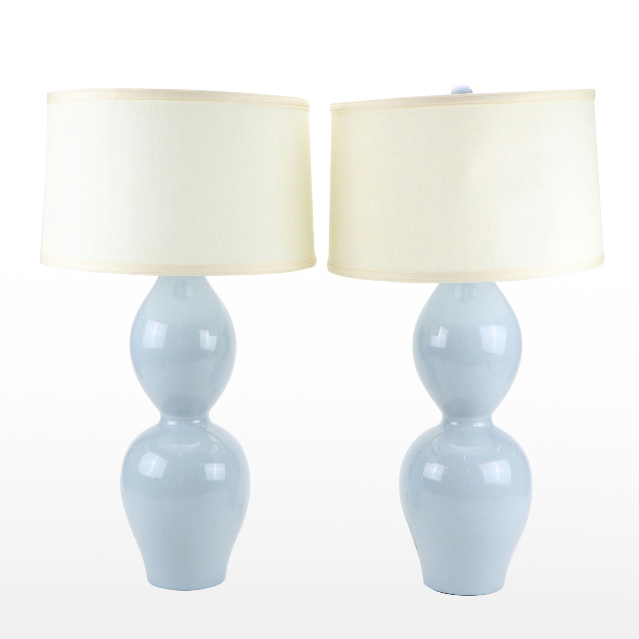 Pair of Barbara Cosgrove Double Gourd Ceramic Lamps and Shades