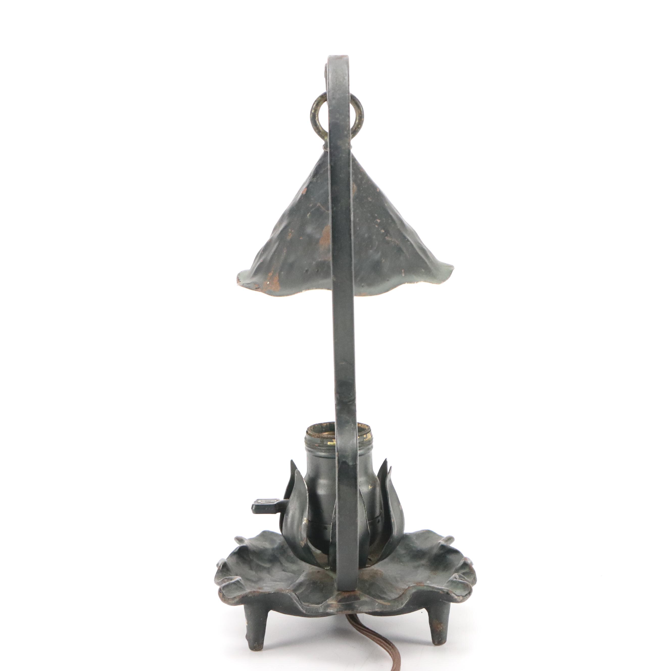 Arts and Crafts Style Patinated Metal "Lily Pad" Desk Lamp, Circa 1910–1920