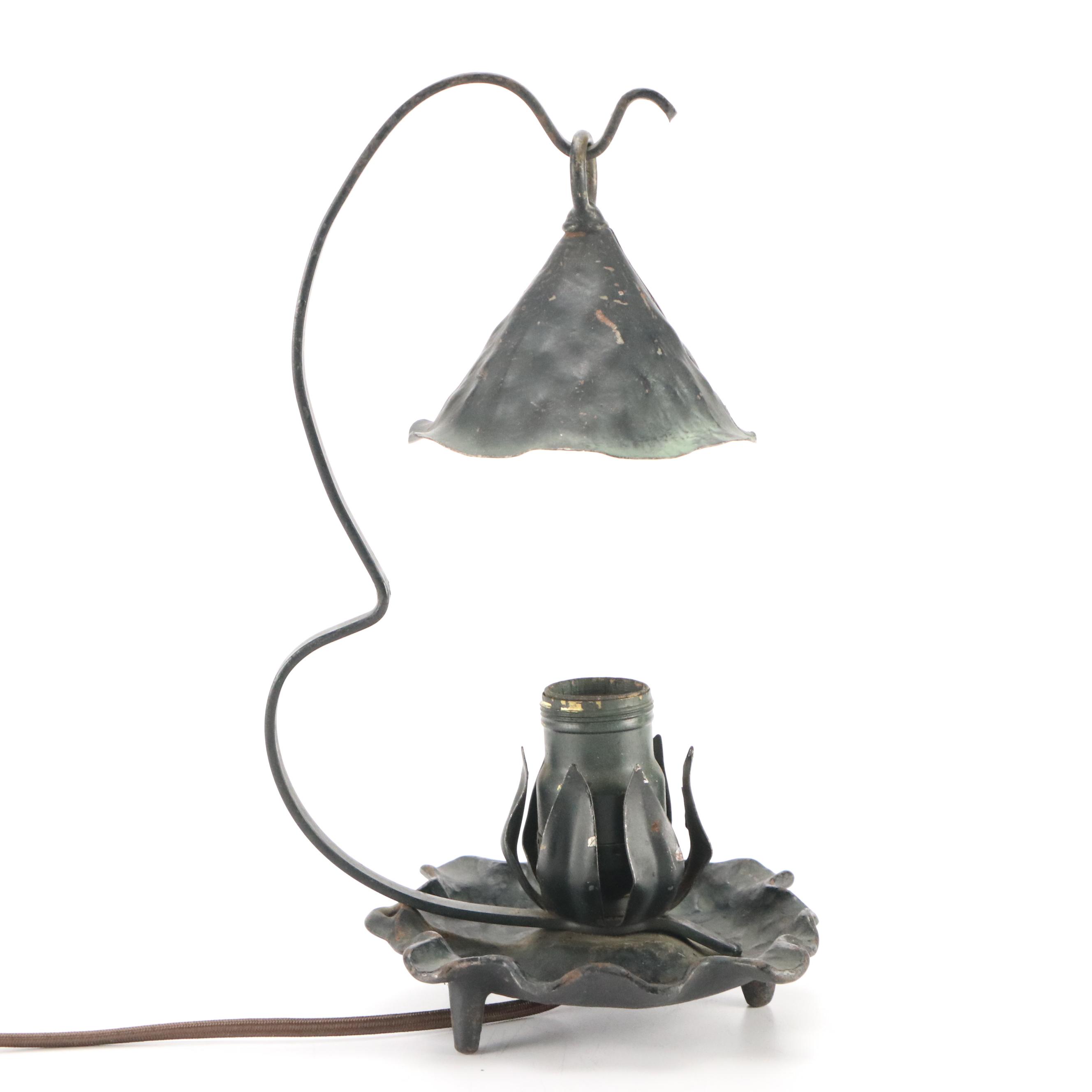 Arts and Crafts Style Patinated Metal "Lily Pad" Desk Lamp, Circa 1910–1920