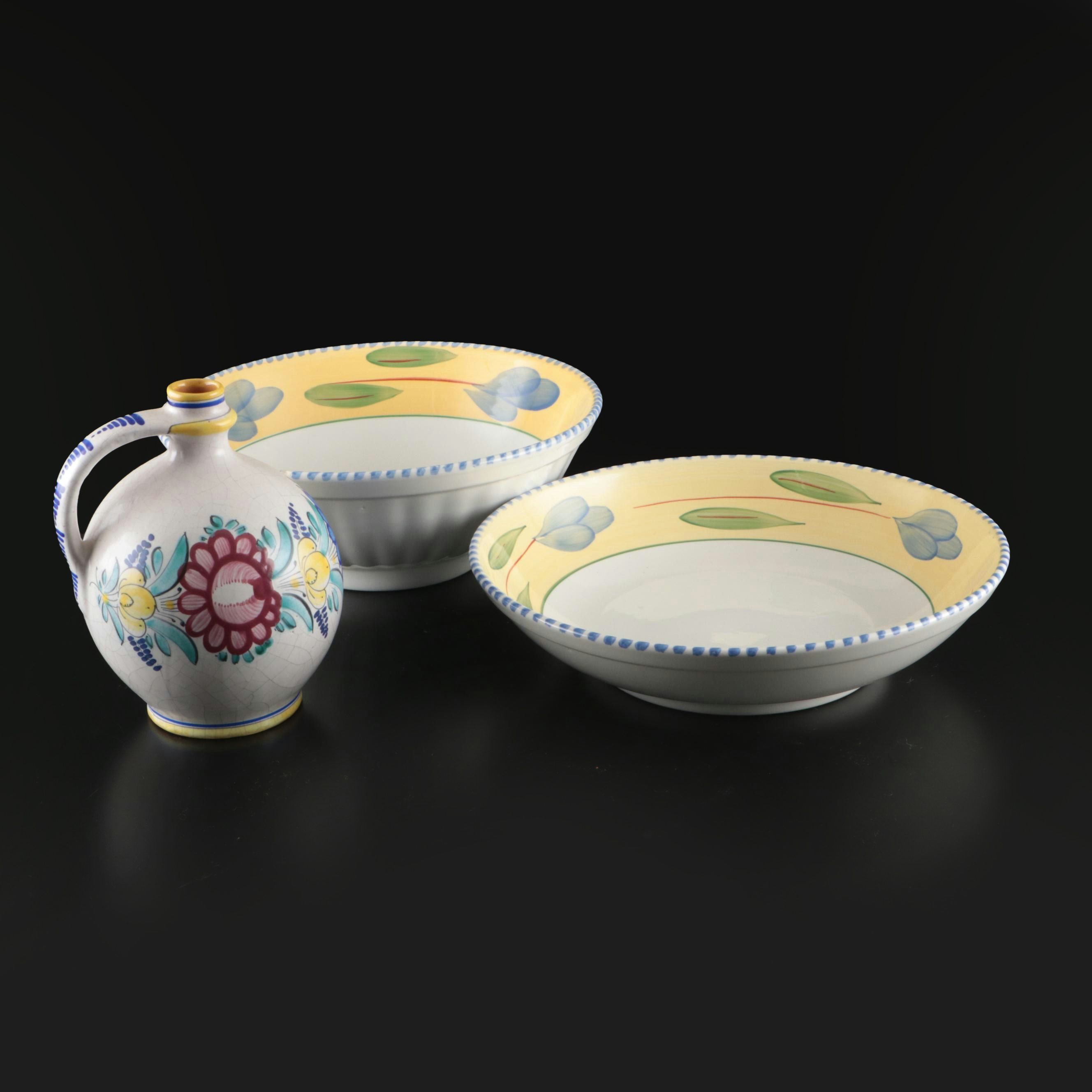 Maxam "Mediterranean" Ceramic Bowls with Floral Jug