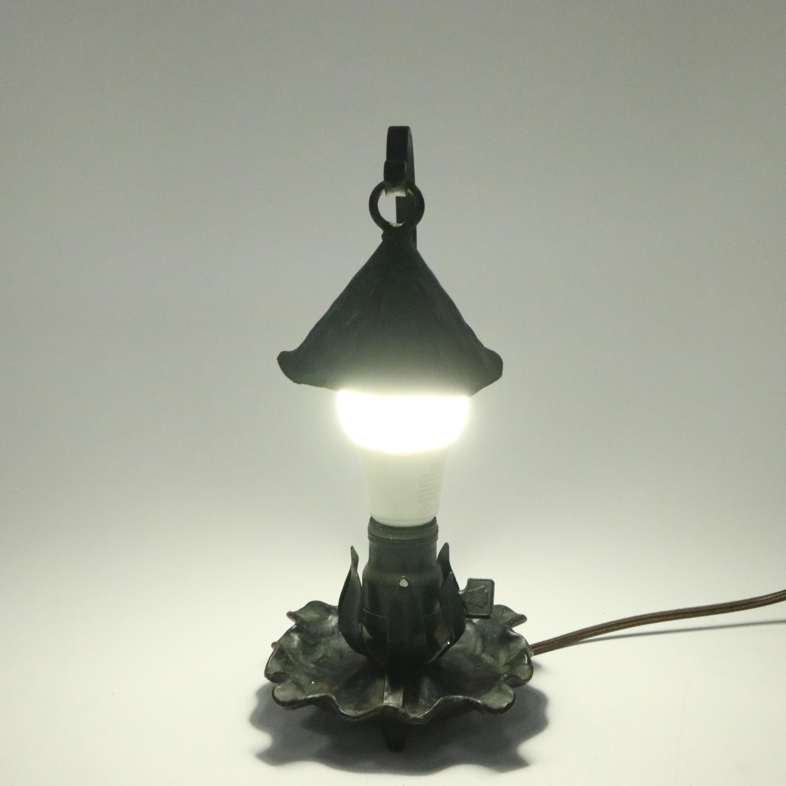 Arts and Crafts Style Patinated Metal "Lily Pad" Desk Lamp, Circa 1910–1920