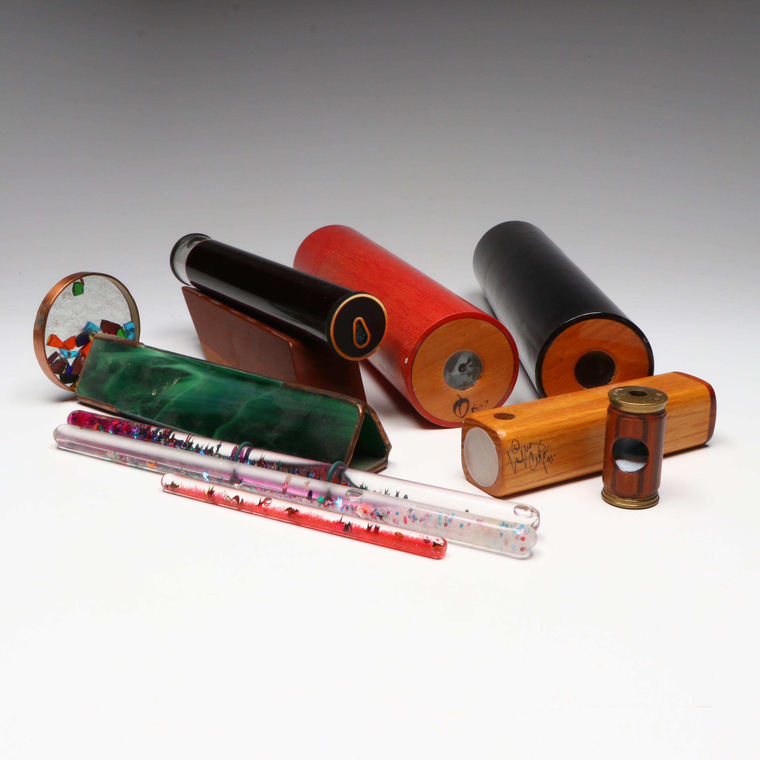 Vintage Wooden and Glass Kaleidoscopes with "Space Tube" Inserts
