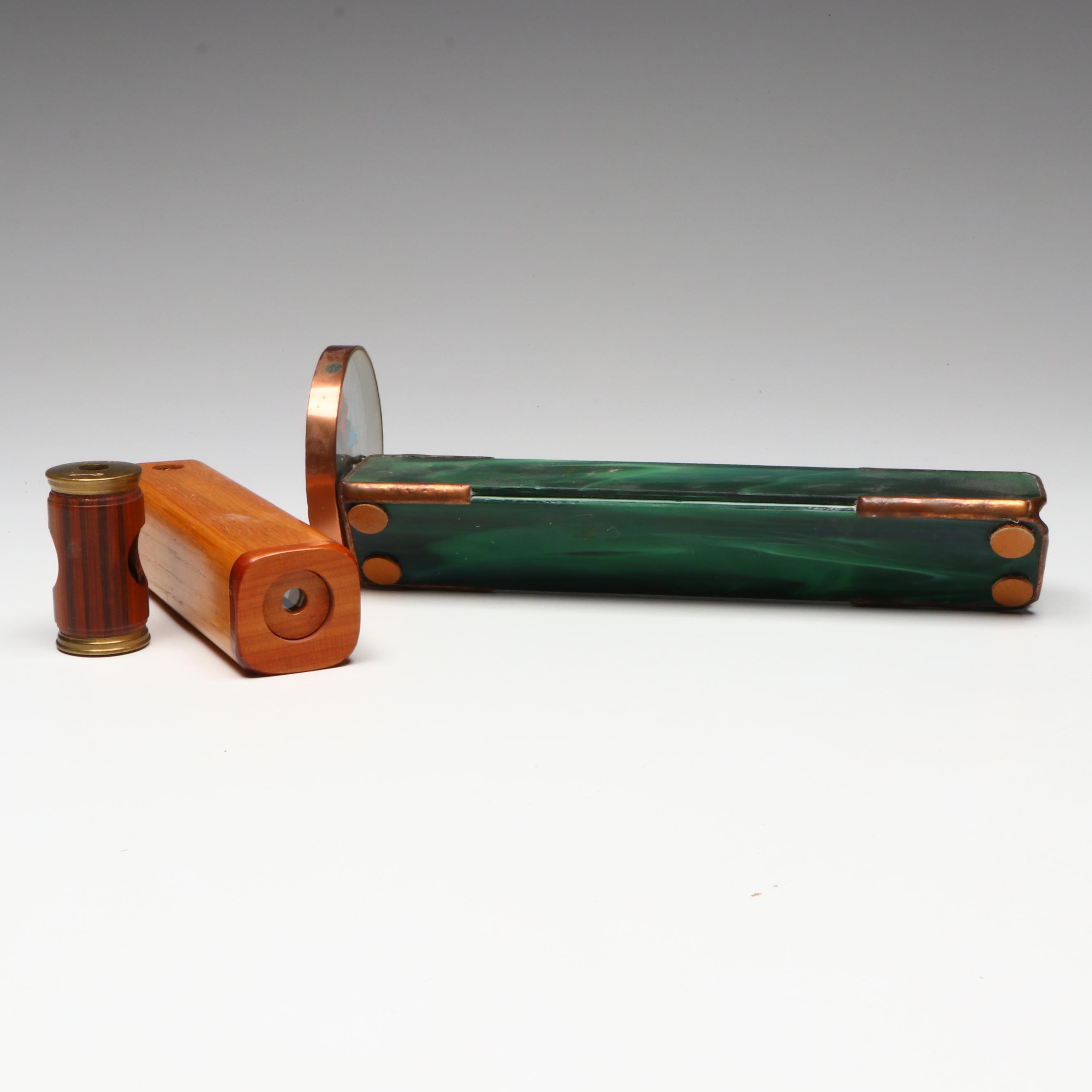 Vintage Wooden and Glass Kaleidoscopes with "Space Tube" Inserts